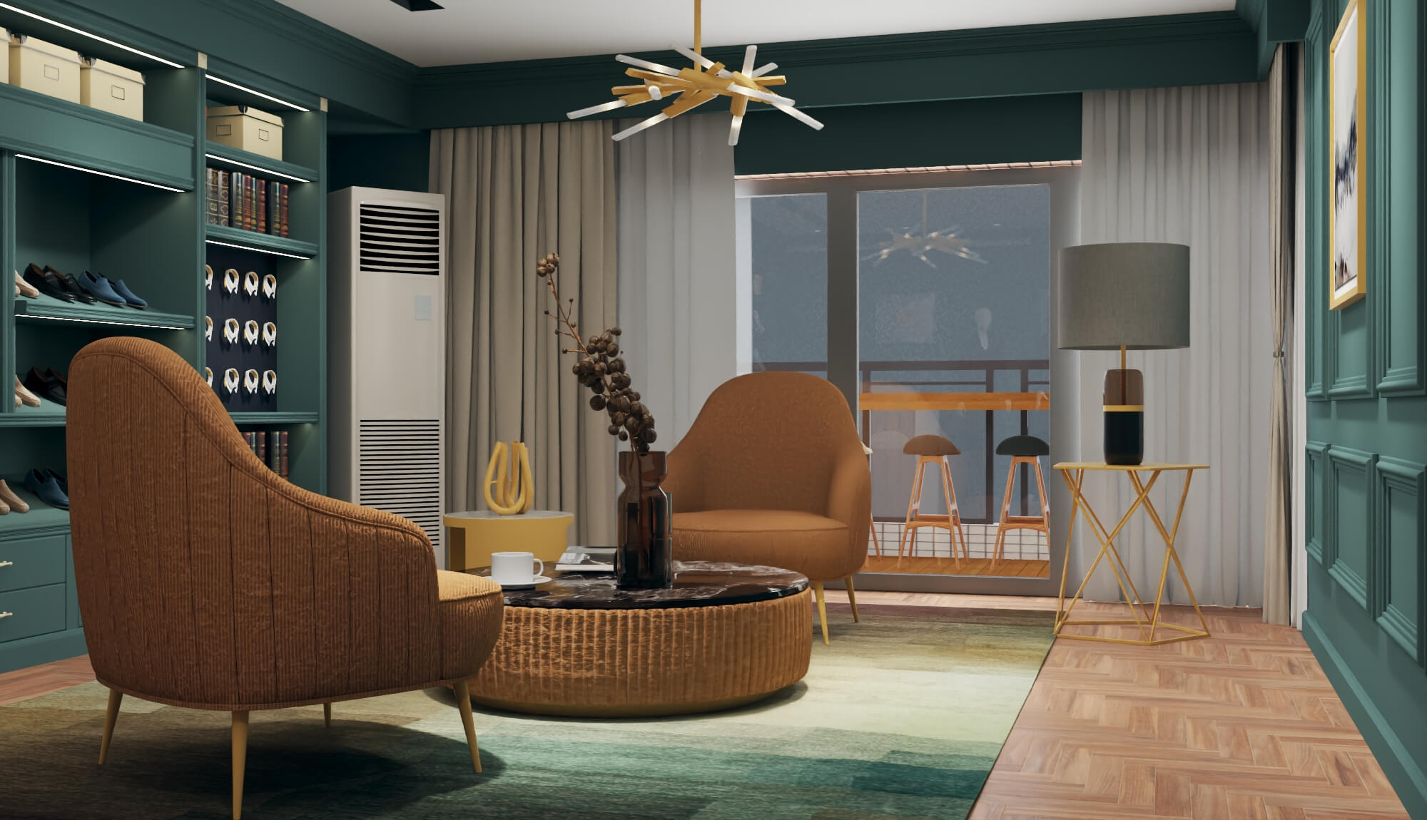 A luxury menswear boutique featuring suits and display racks 3D Model