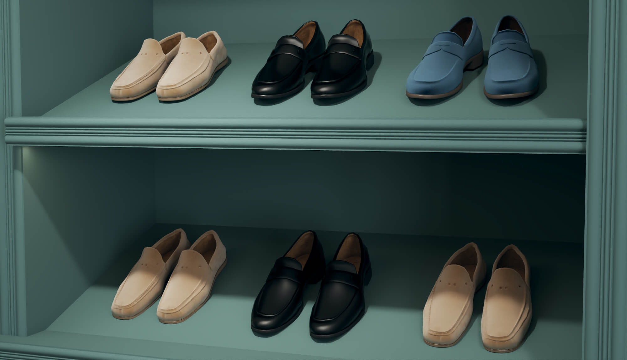 A luxury menswear boutique featuring suits and display racks 3D Model