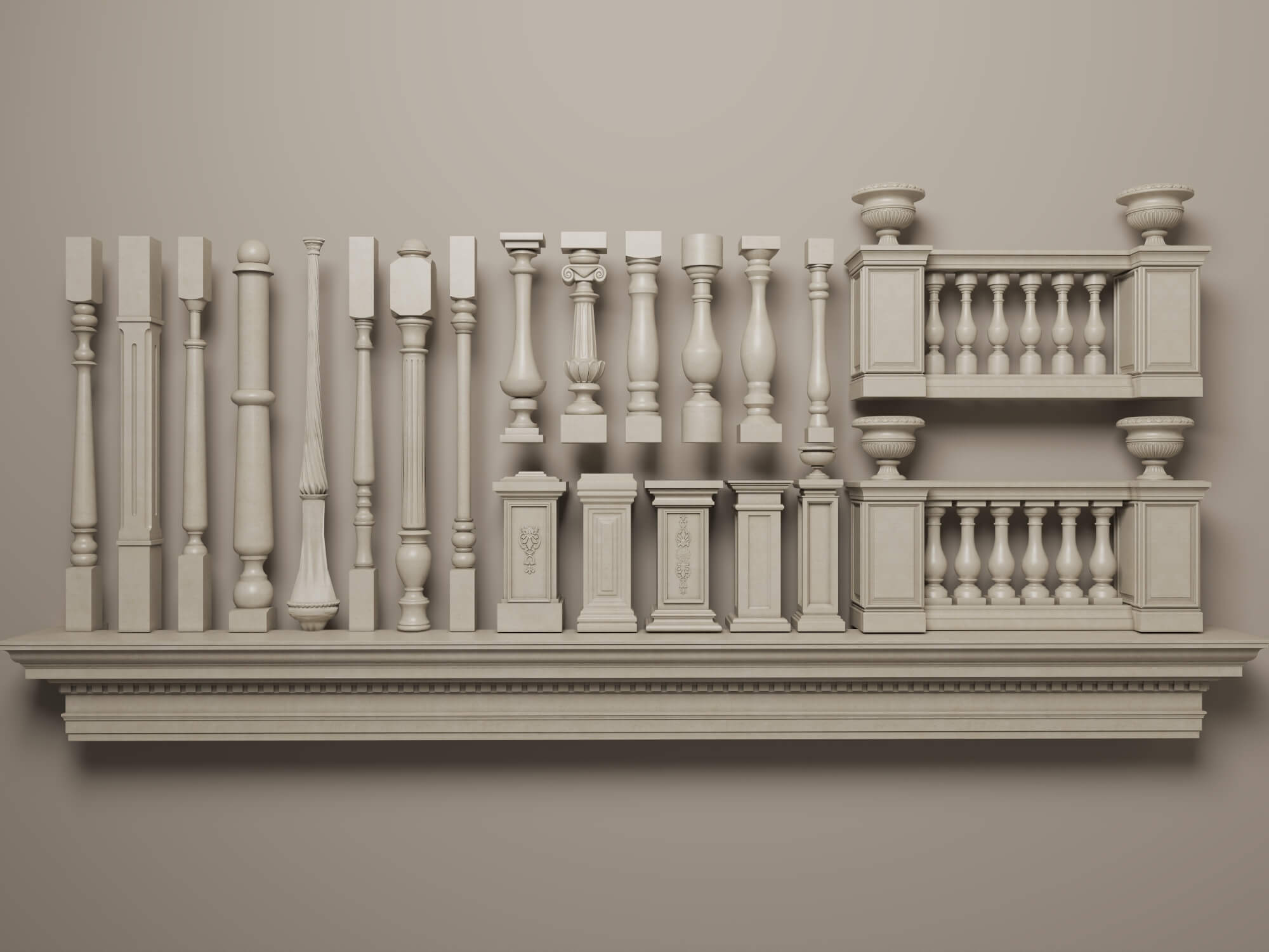 Classical Balusters and Railing Collection 3D Model