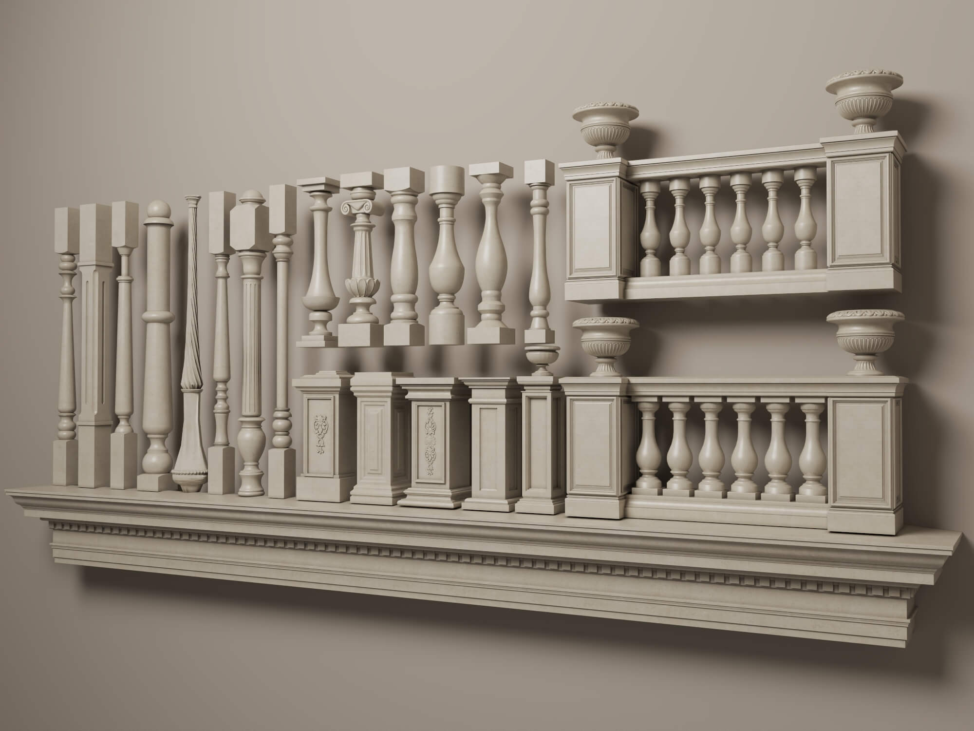 Classical Balusters and Railing Collection 3D Model