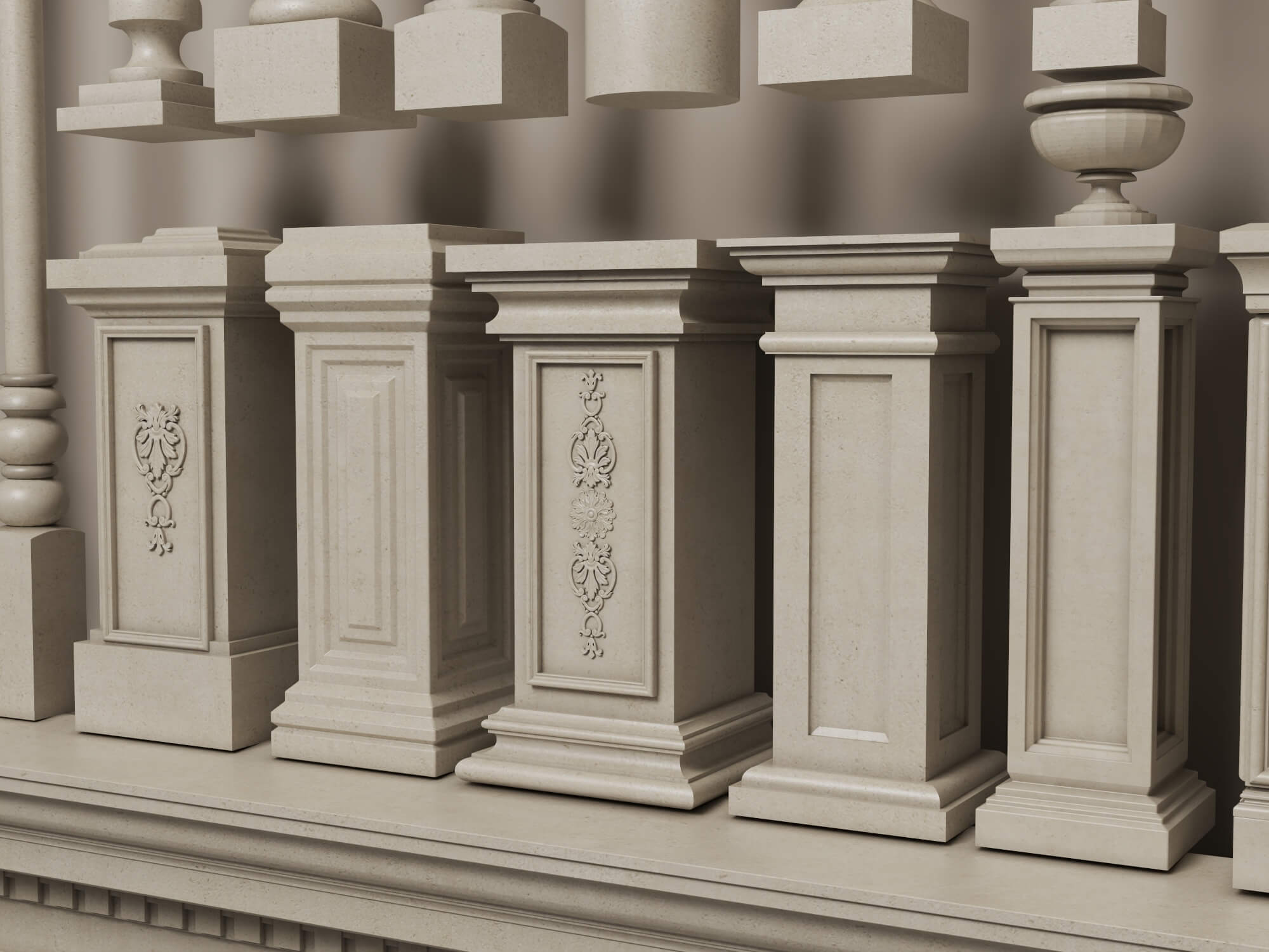 Classical Balusters and Railing Collection 3D Model