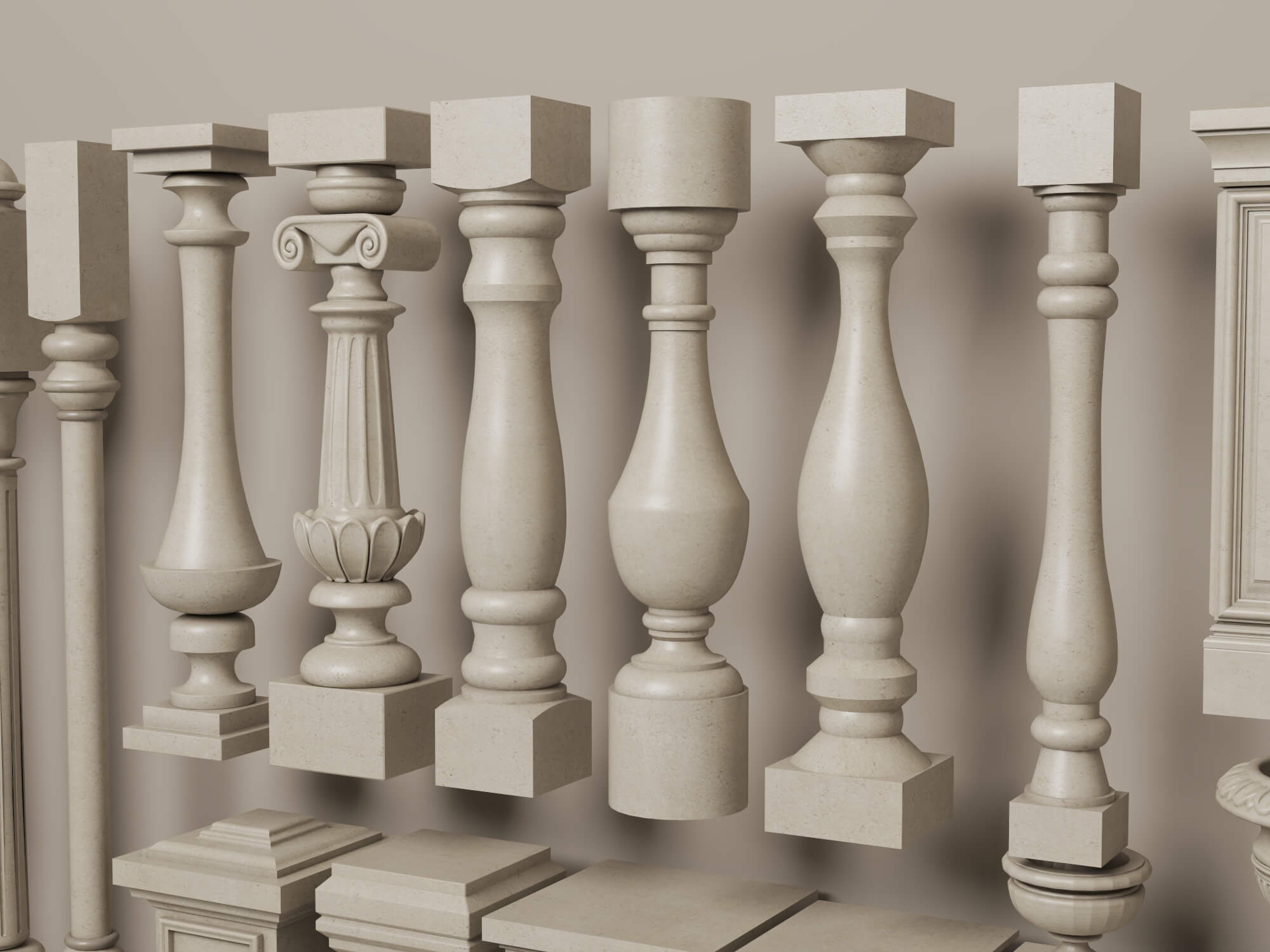Classical Balusters and Railing Collection 3D Model