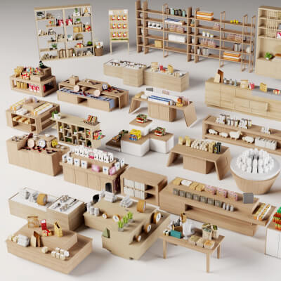 Complete Store Interior Furniture Set Shelves Counters and P