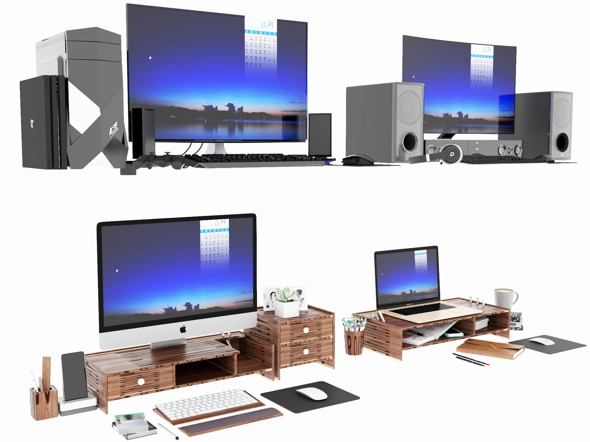 Computer Desk Setups Collection Gaming and Office 3D Model