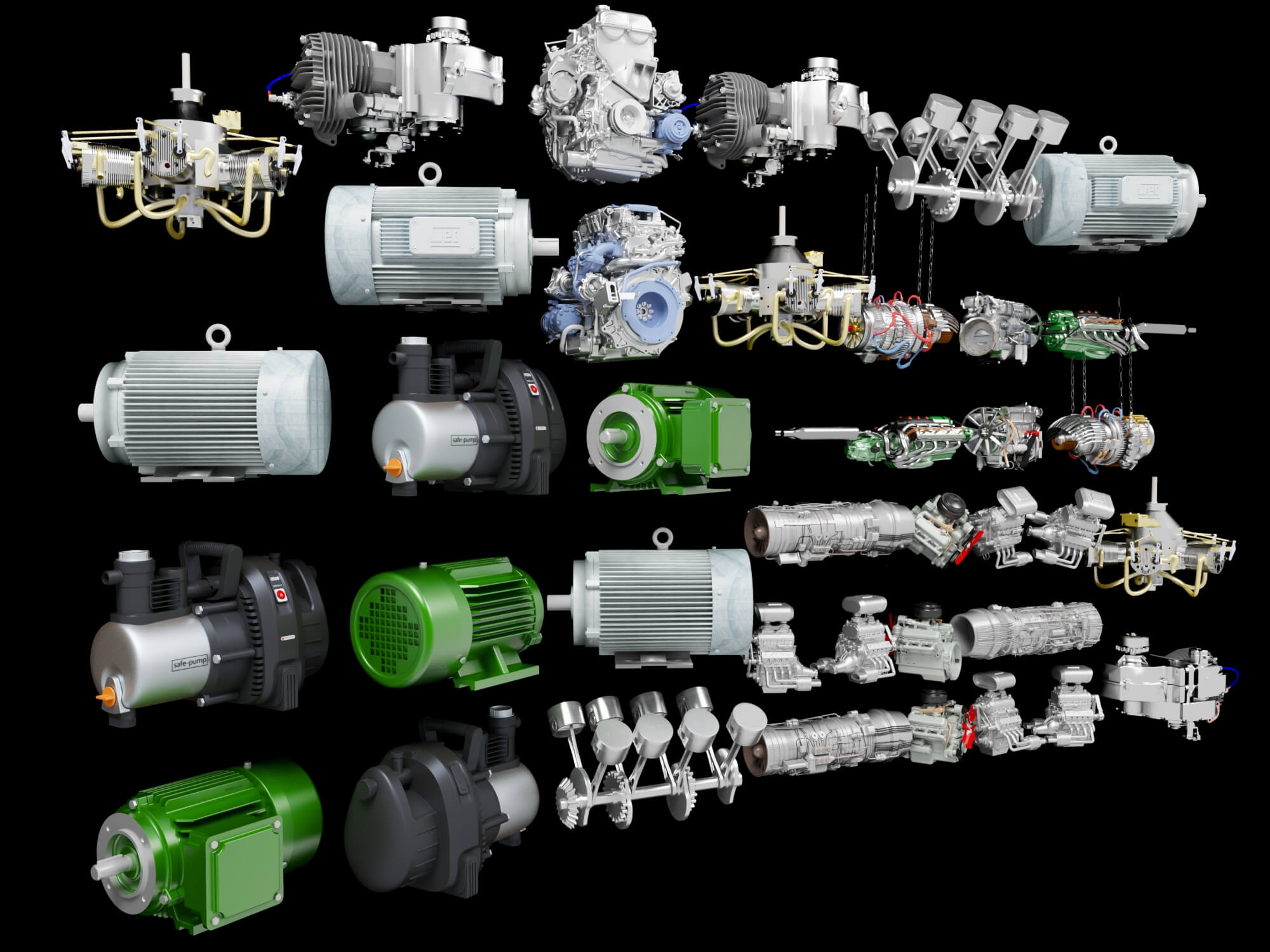 Engines Motors and Pumps Mechanical Collection 3D Model