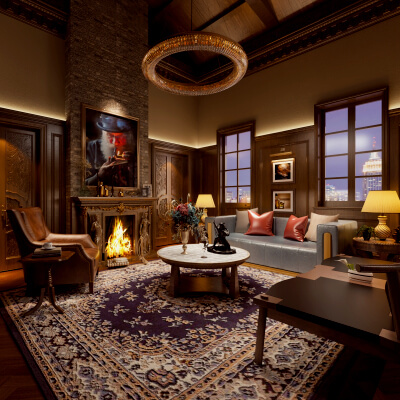 High-End Formal Lounge Scene with Wooden Paneling