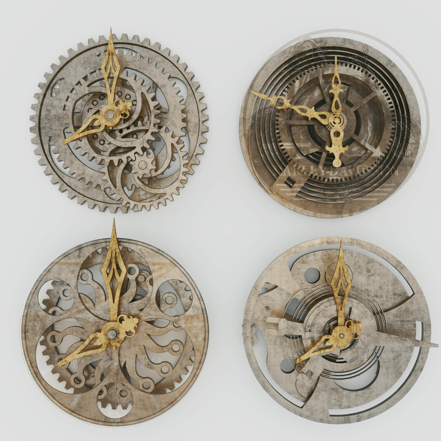 Industrial Gear Wall Clocks Collection 3D Model