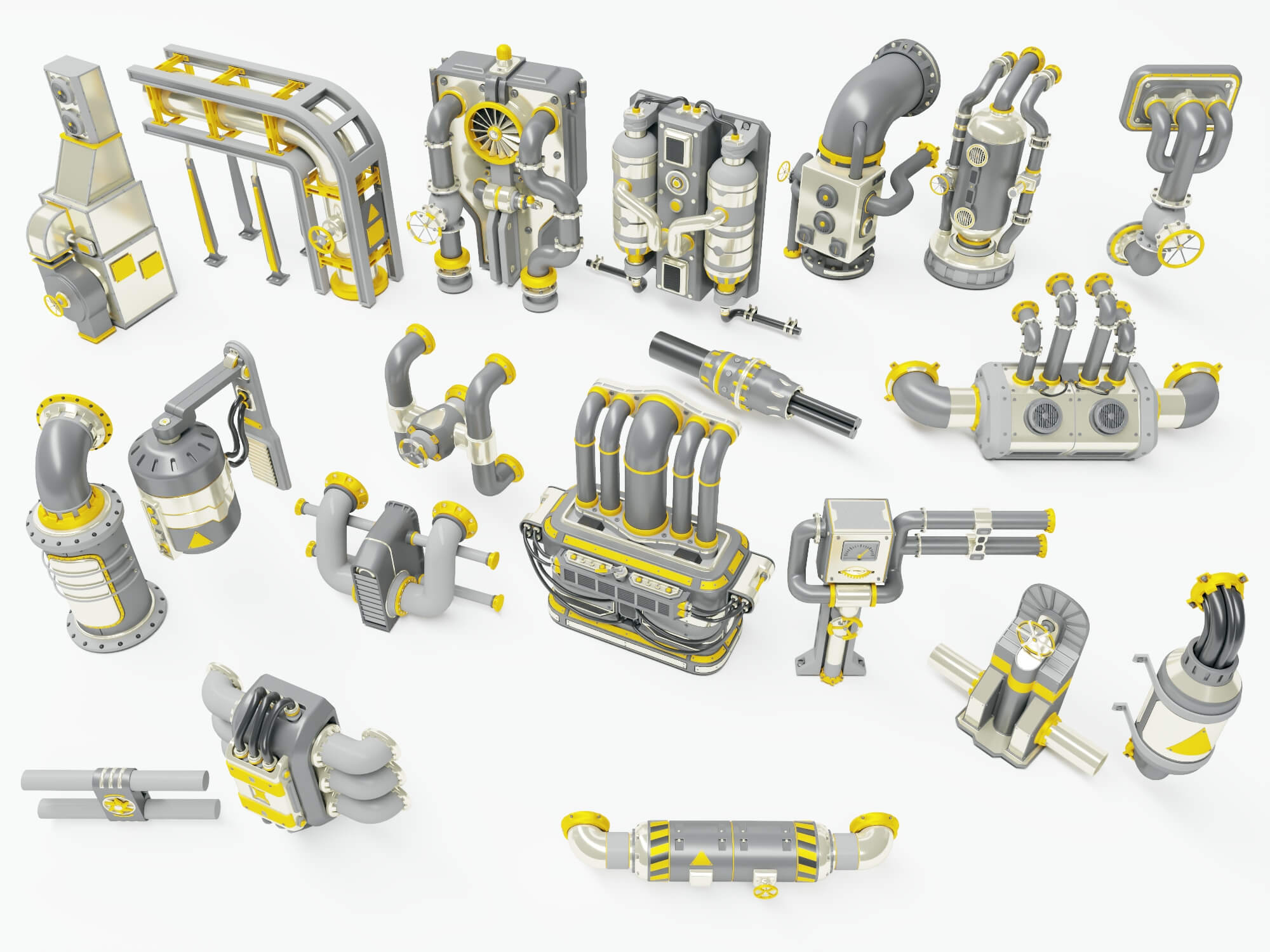 Industrial Pipes and Machinery Equipment Collection 3D Model