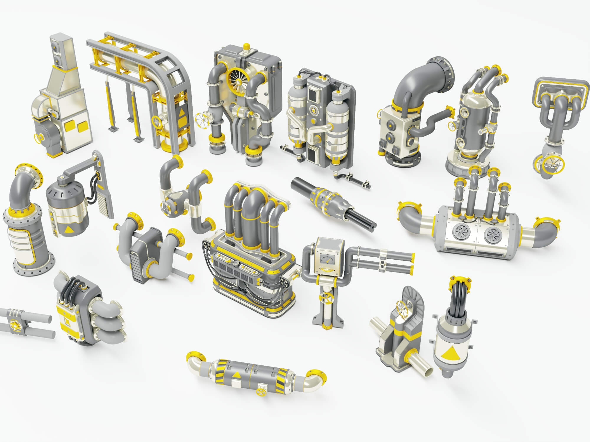 Industrial Pipes and Machinery Equipment Collection 3D Model