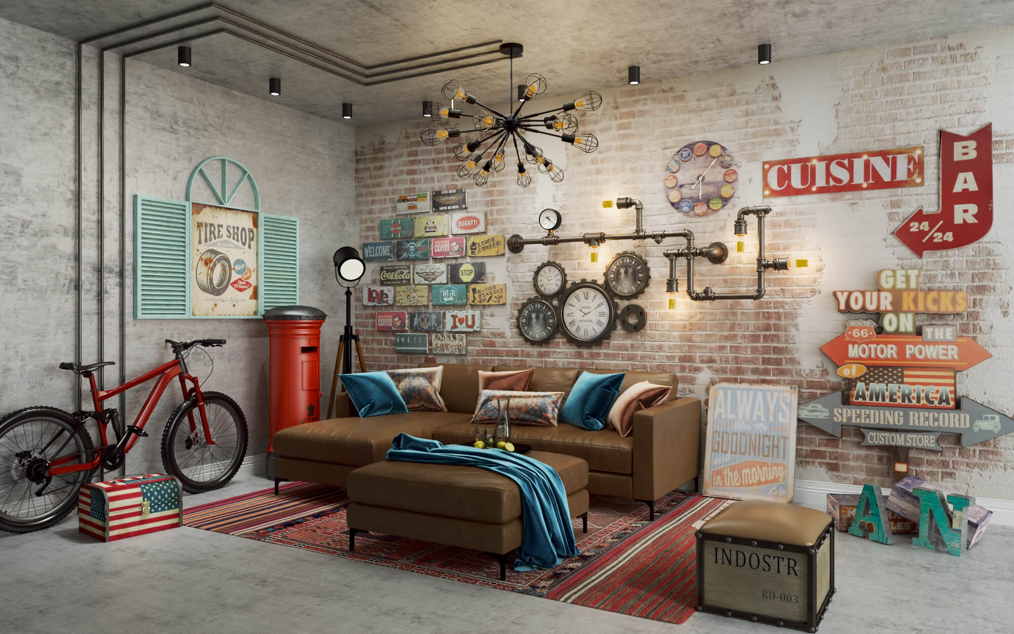 Industrial-style vintage loft living room 3D Model