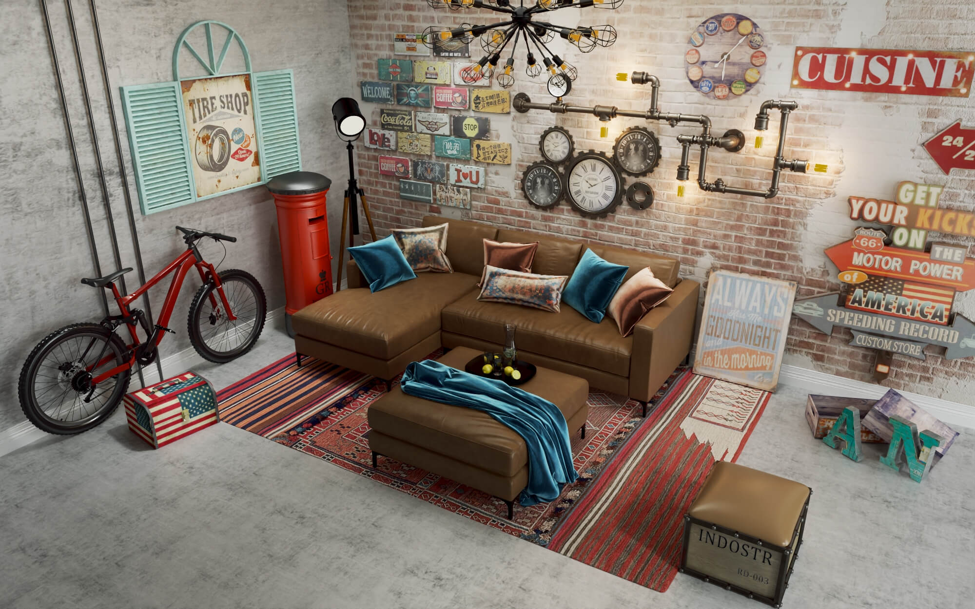 Industrial-style vintage loft living room 3D Model