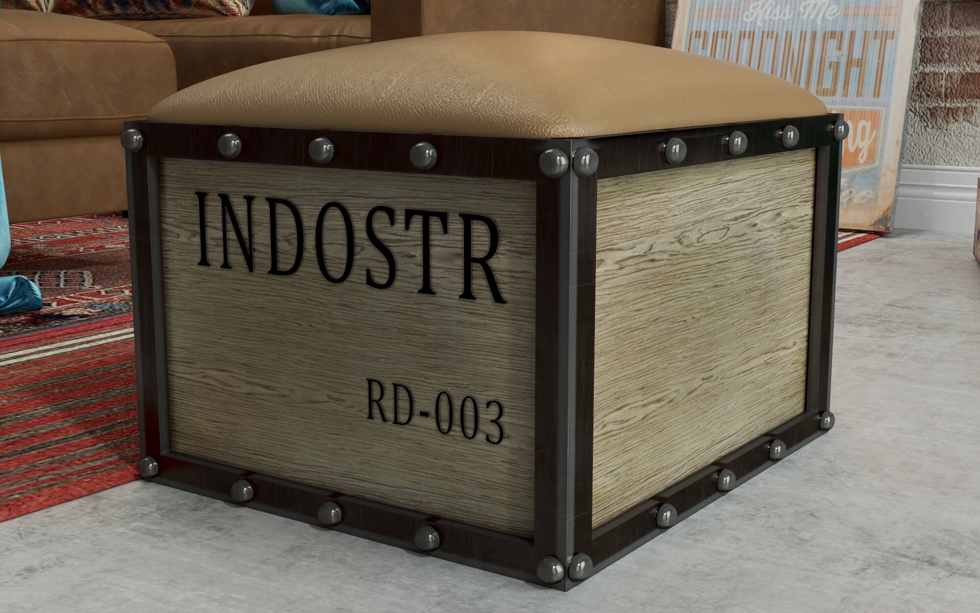Industrial-style vintage loft living room 3D Model