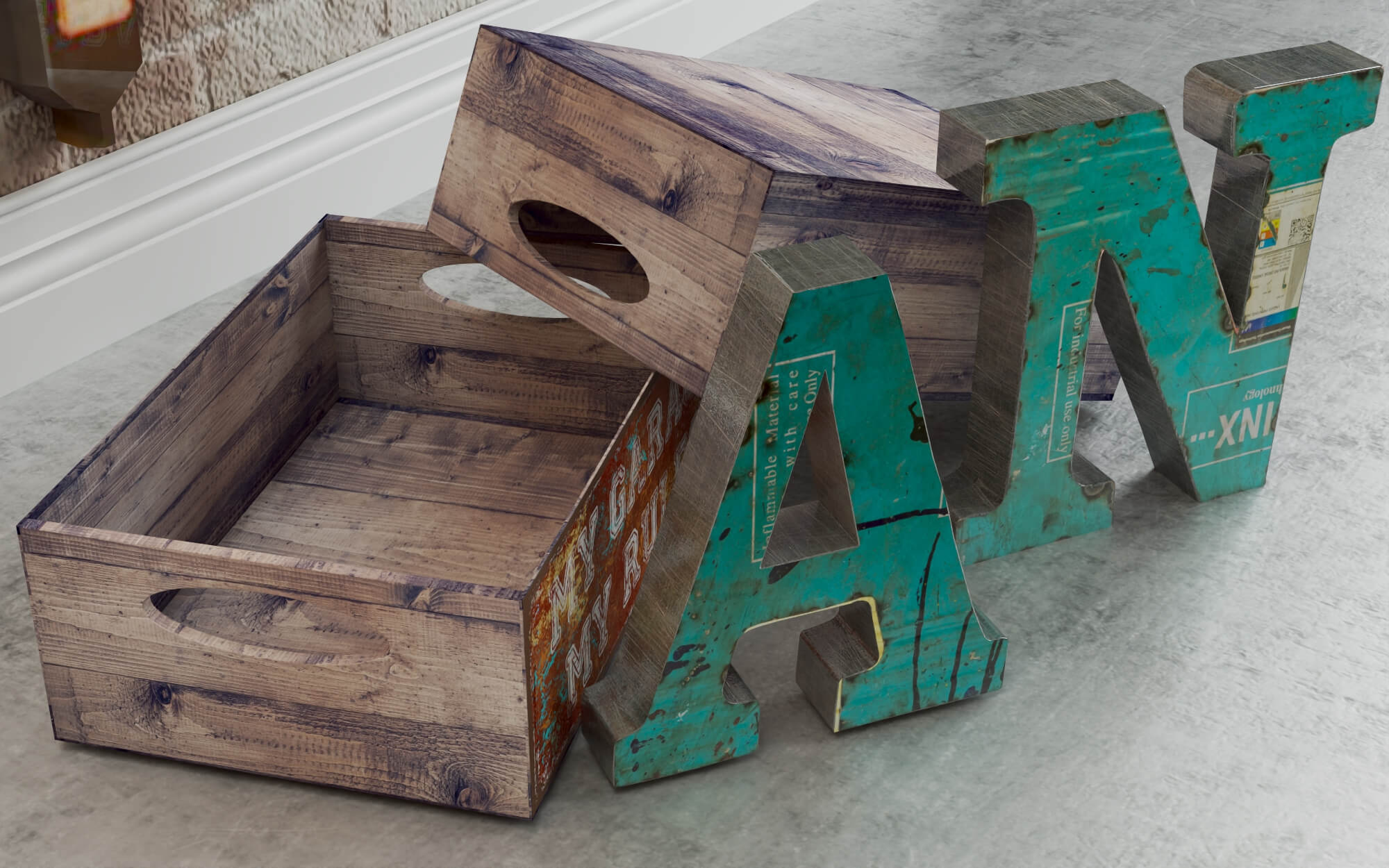 Industrial-style vintage loft living room 3D Model