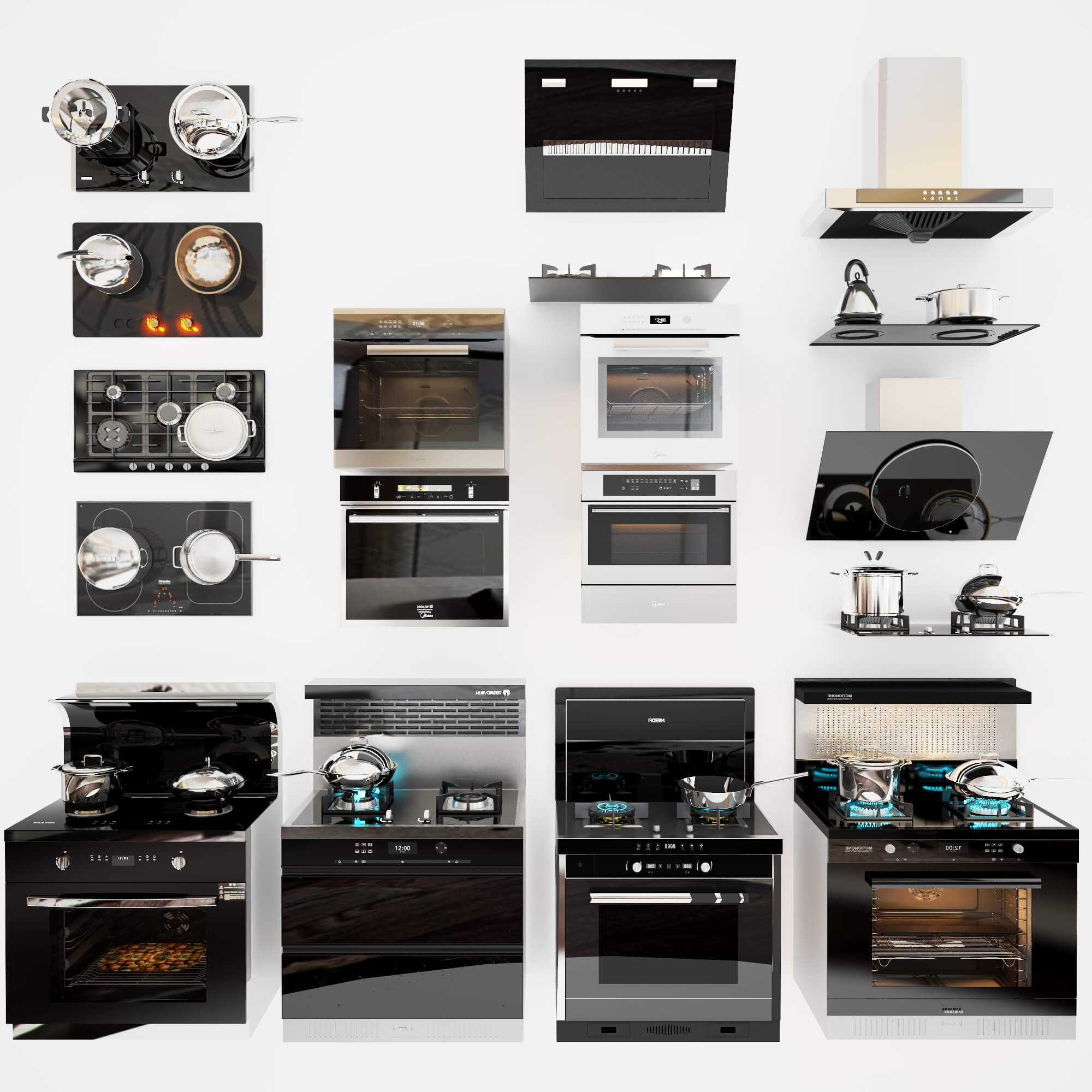 Kitchen Stoves Ovens and Range Hoods Collection 3D Model