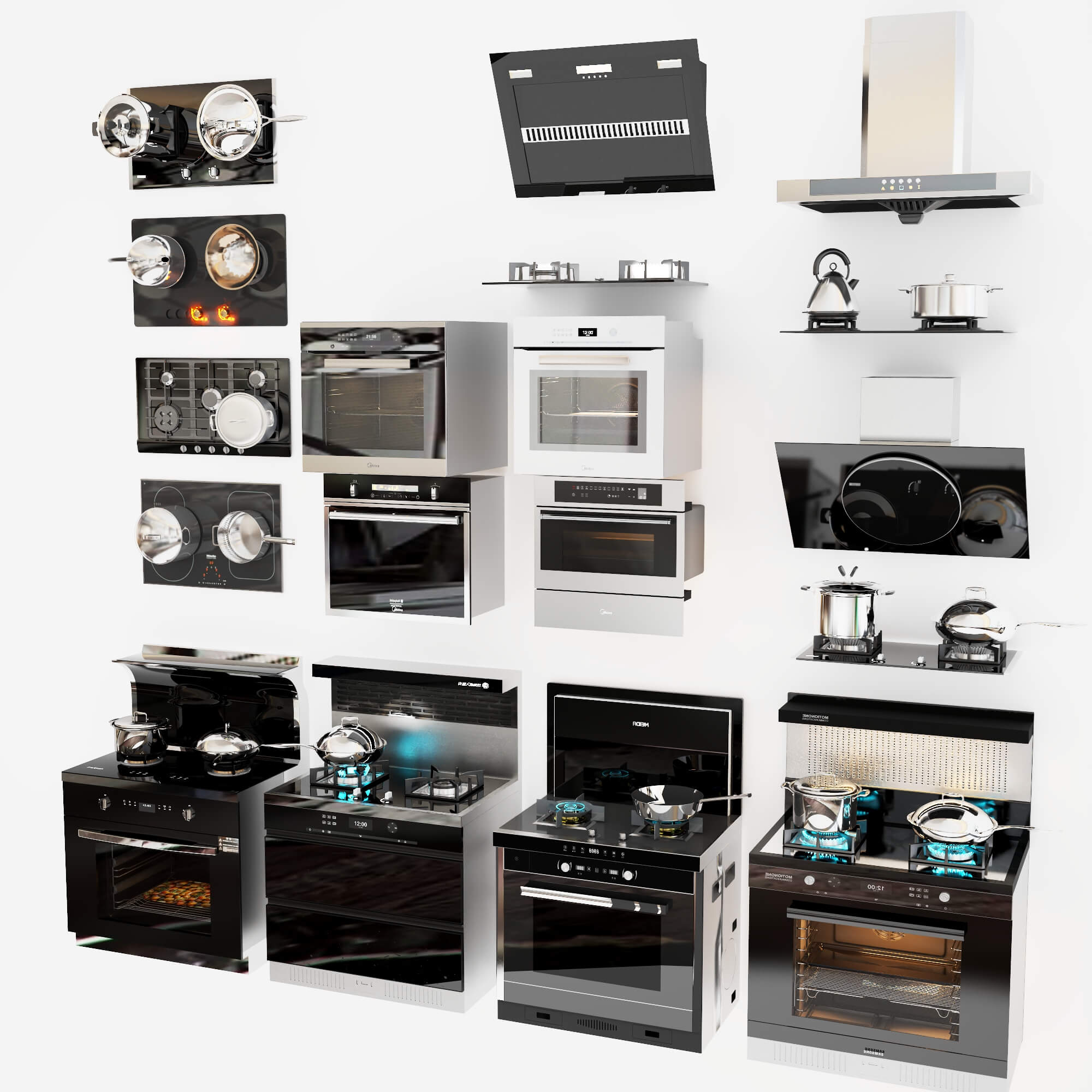 Kitchen Stoves Ovens and Range Hoods Collection 3D Model