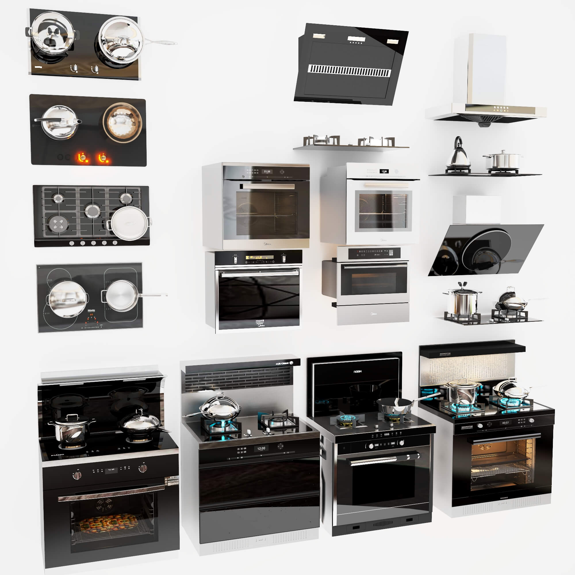 Kitchen Stoves Ovens and Range Hoods Collection 3D Model