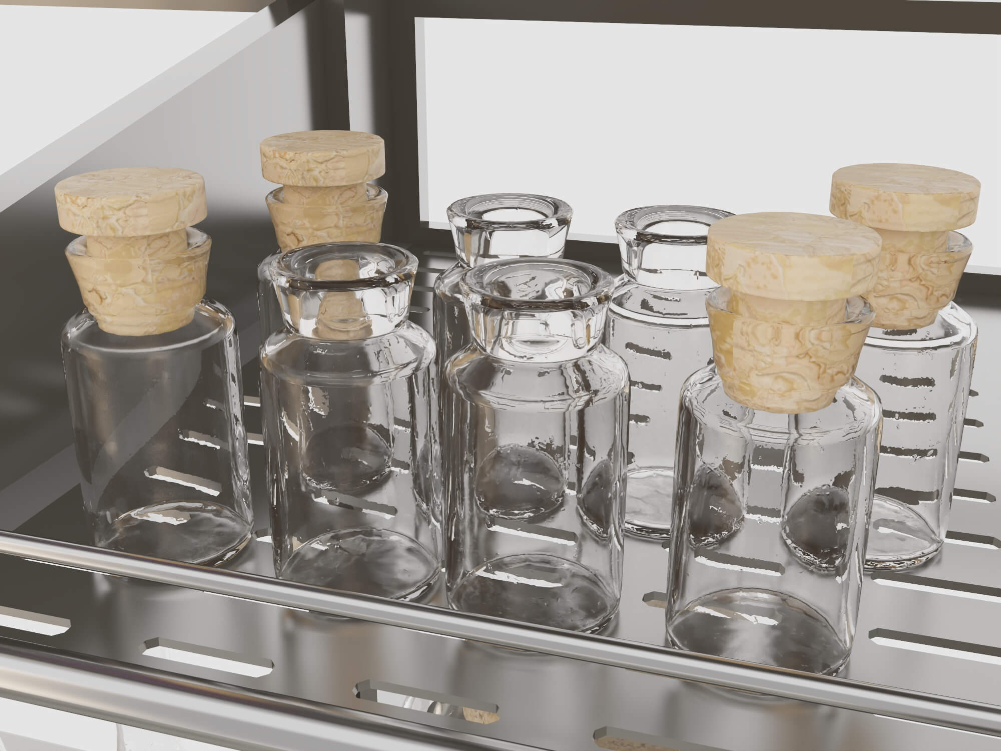 Laboratory Workbench with Glassware and Microscopes 3D Model