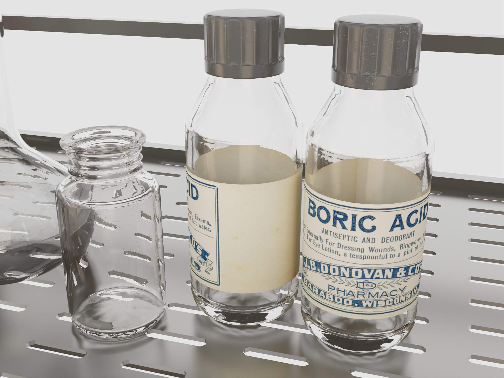 Laboratory Workbench with Glassware and Microscopes 3D Model