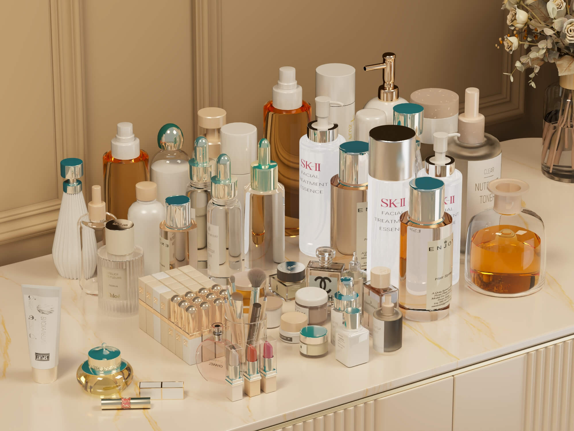 Luxury Cosmetics and Skincare Products Collection 3D Model