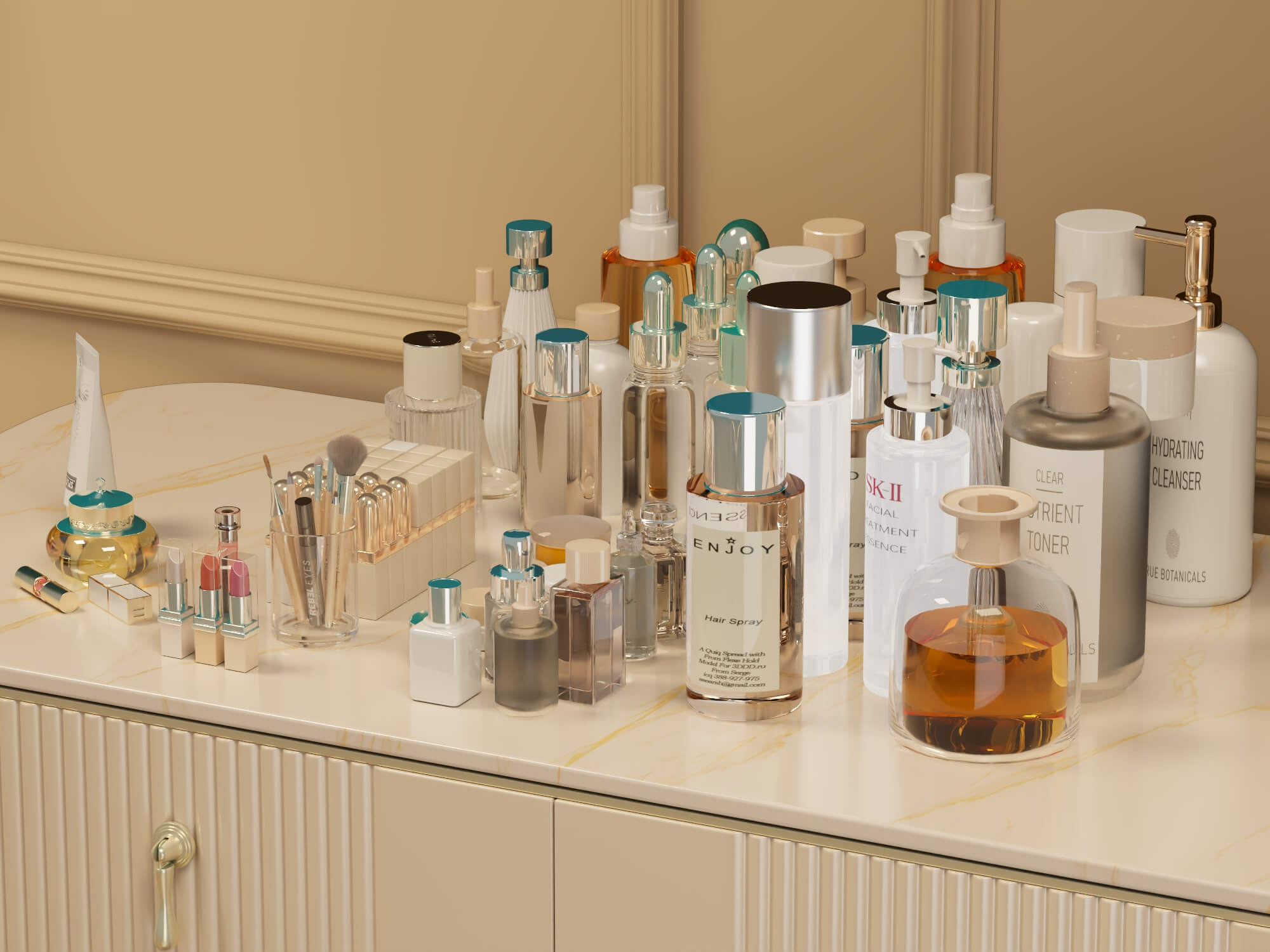 Luxury Cosmetics and Skincare Products Collection 3D Model
