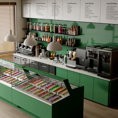 Modern Ice Cream Shop and Cafe Counter Interior