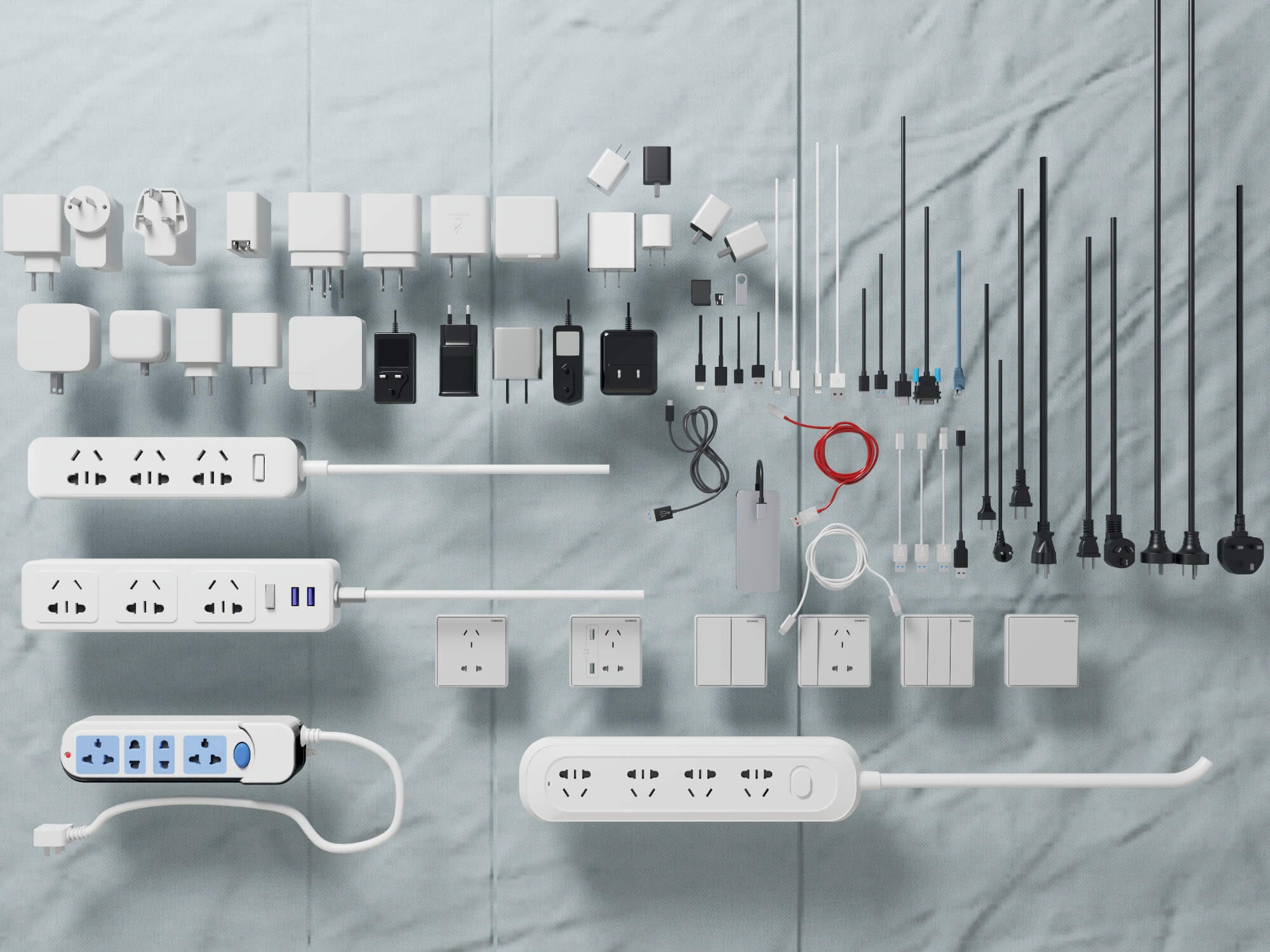 Power Plugs Chargers and Cables Collection 3D Model