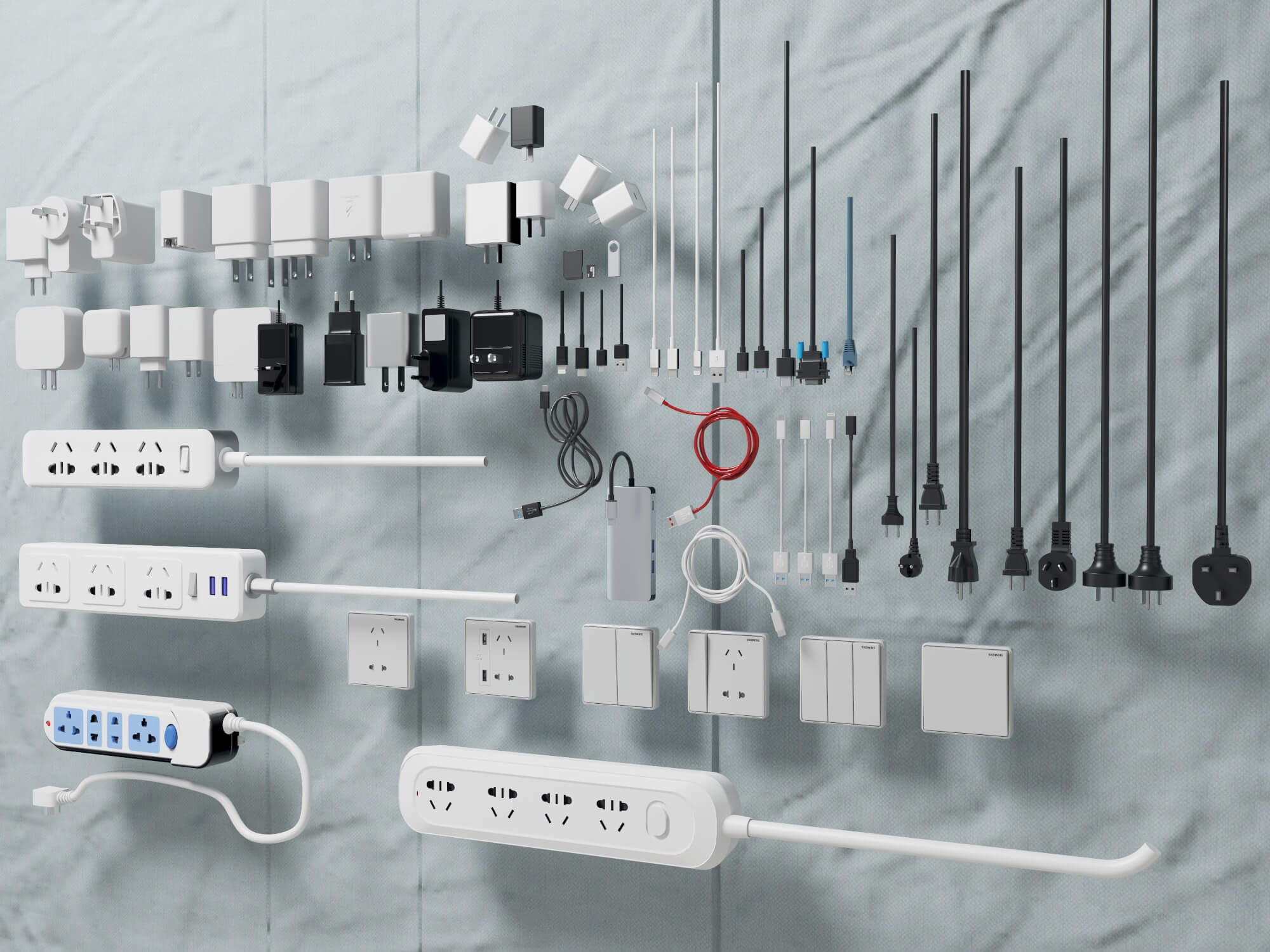 Power Plugs Chargers and Cables Collection 3D Model