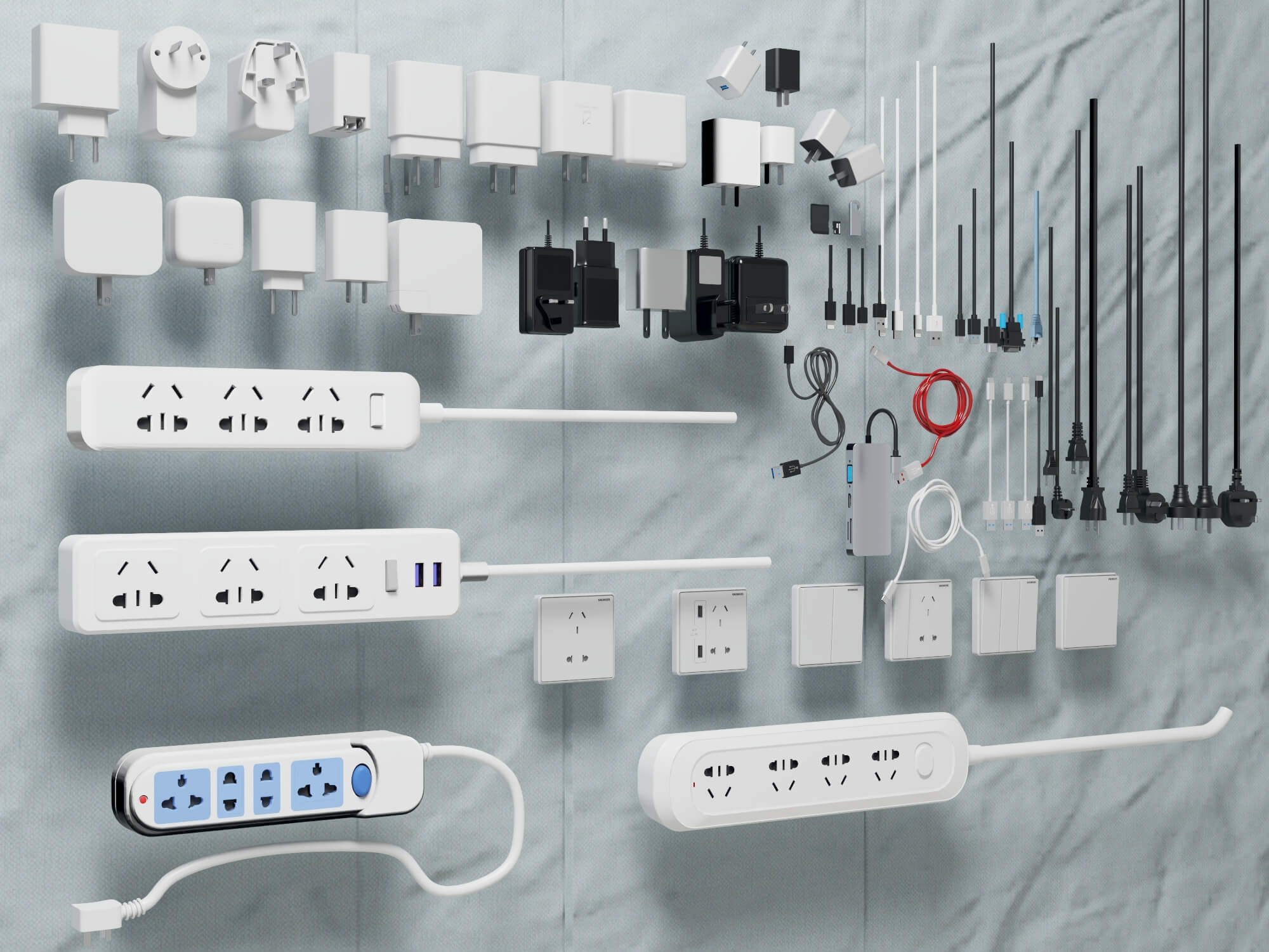Power Plugs Chargers and Cables Collection 3D Model