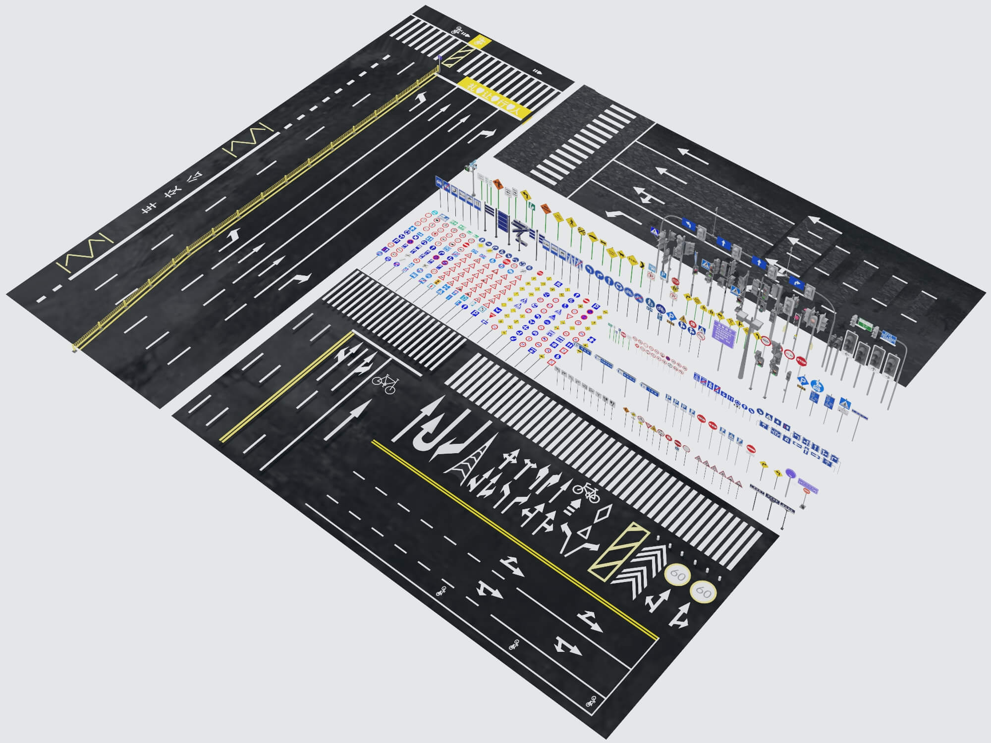Road Markings and Traffic Signs Collection 3D Model