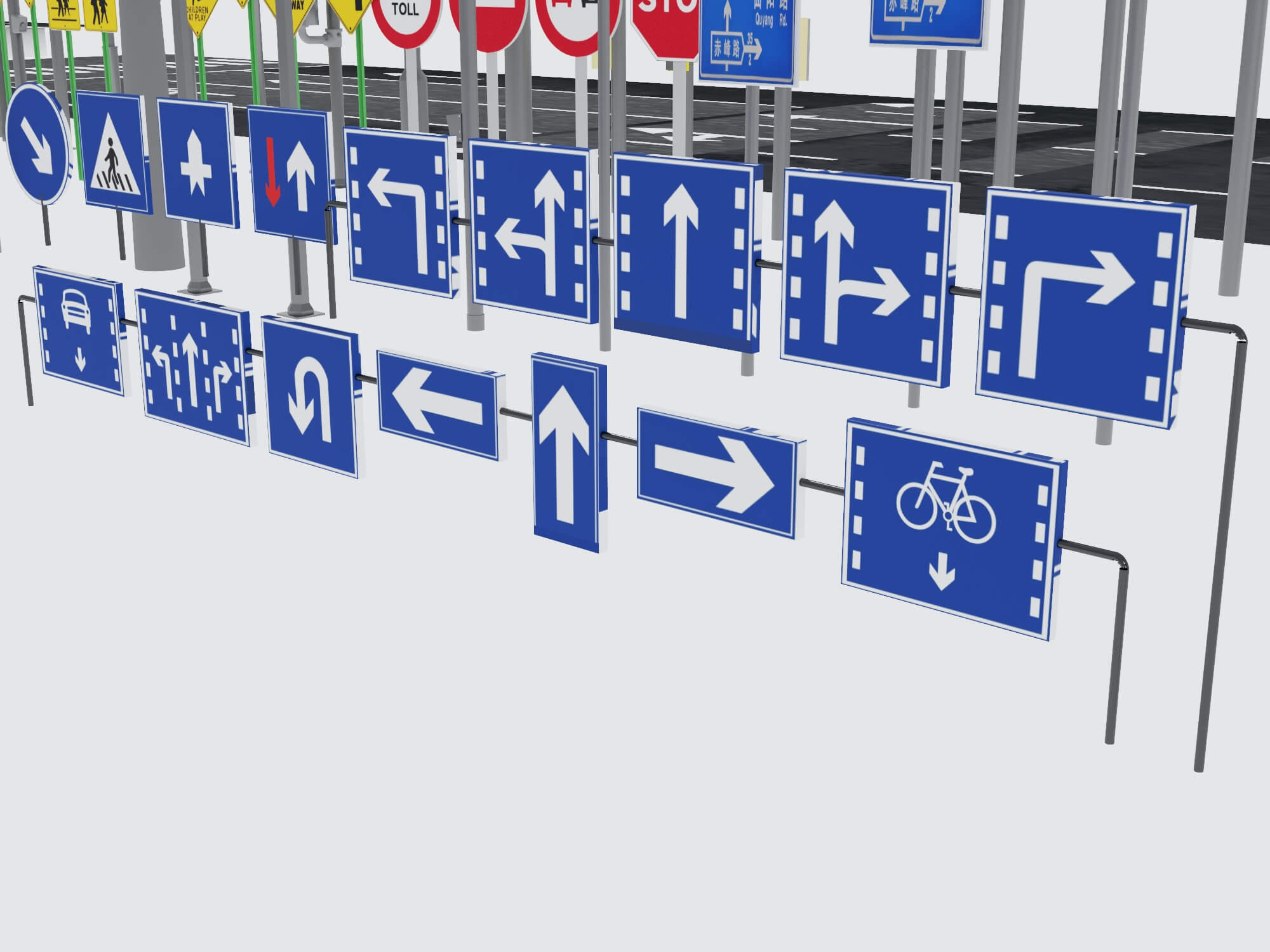 Road Markings and Traffic Signs Collection 3D Model