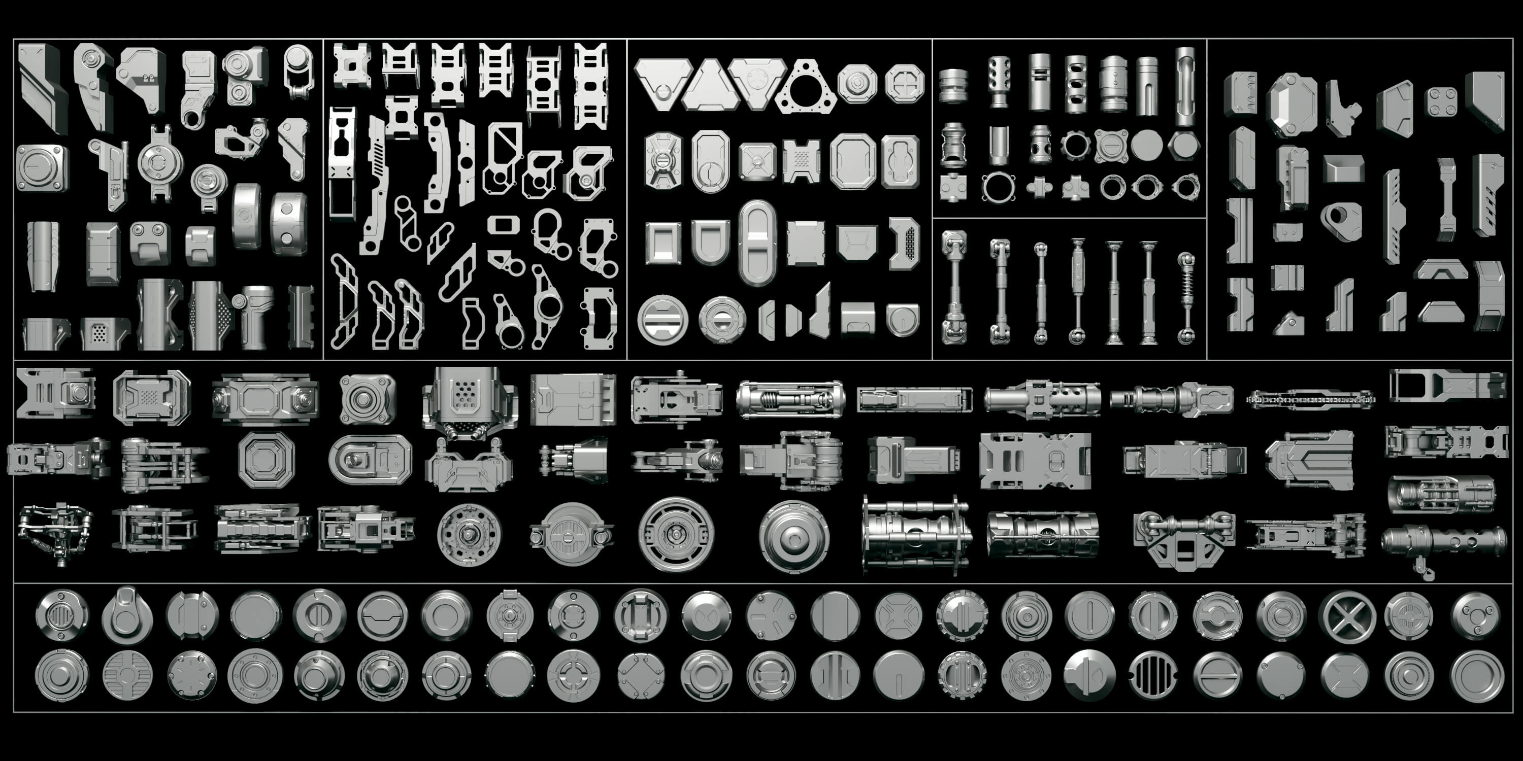 Sci-Fi Hard Surface Mechanical Parts Collection 3D Model