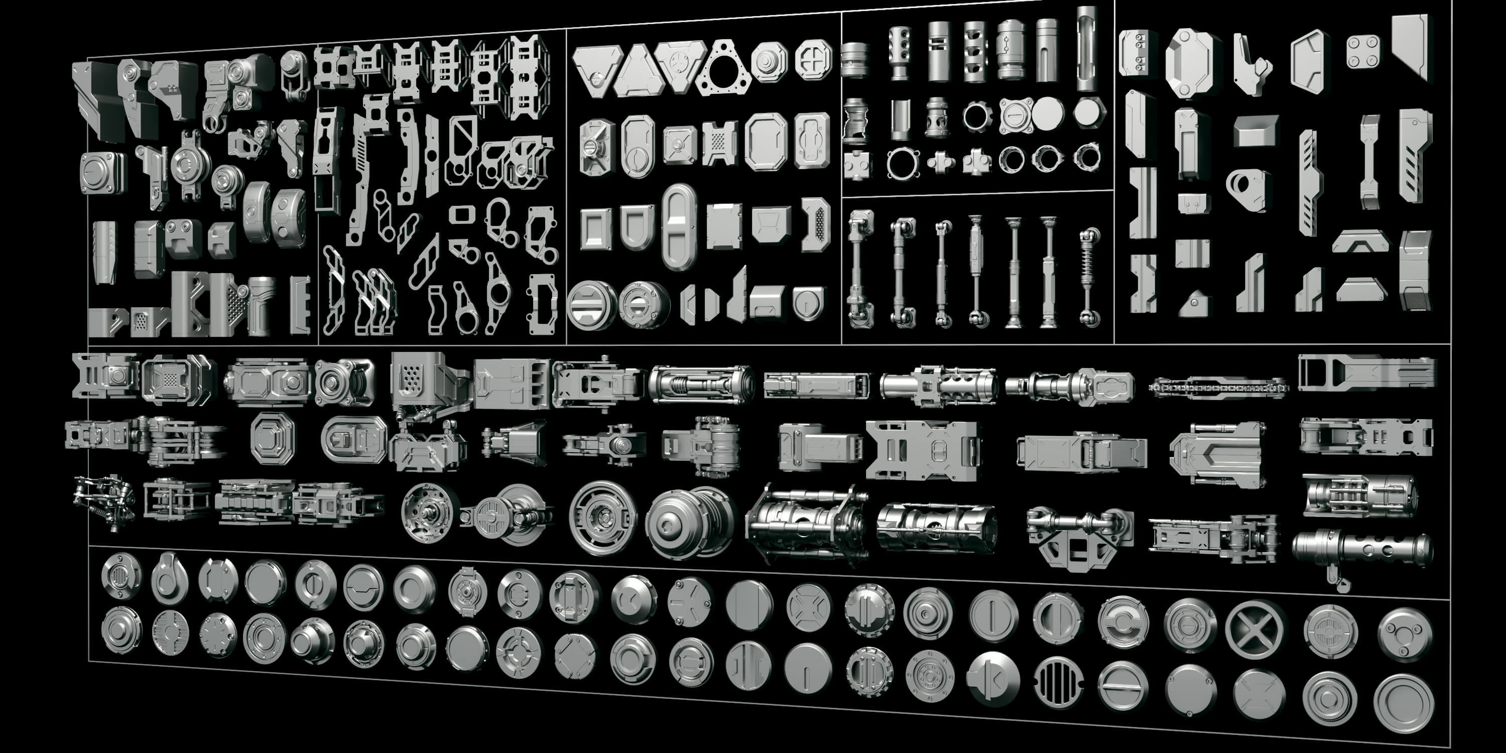 Sci-Fi Hard Surface Mechanical Parts Collection 3D Model