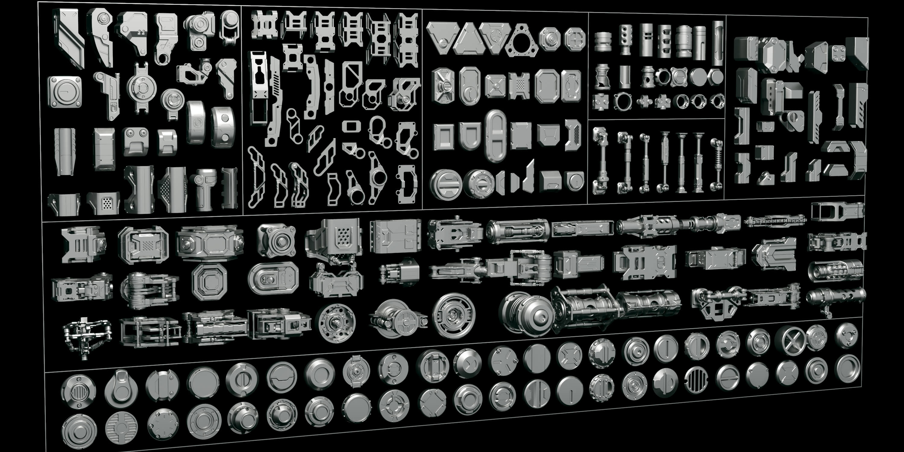 Sci-Fi Hard Surface Mechanical Parts Collection 3D Model