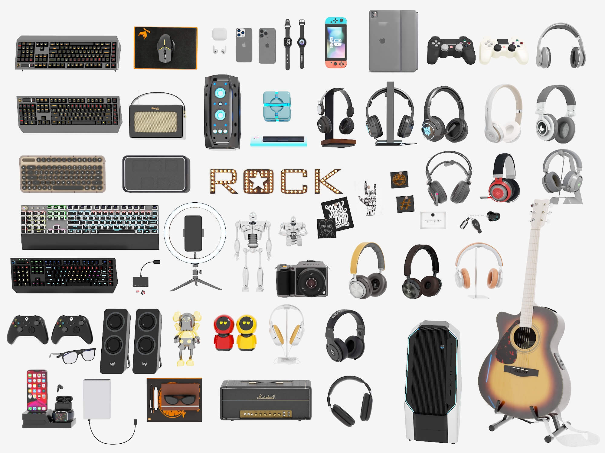 Tech Gadgets and Gaming Peripherals Collection 3D Model