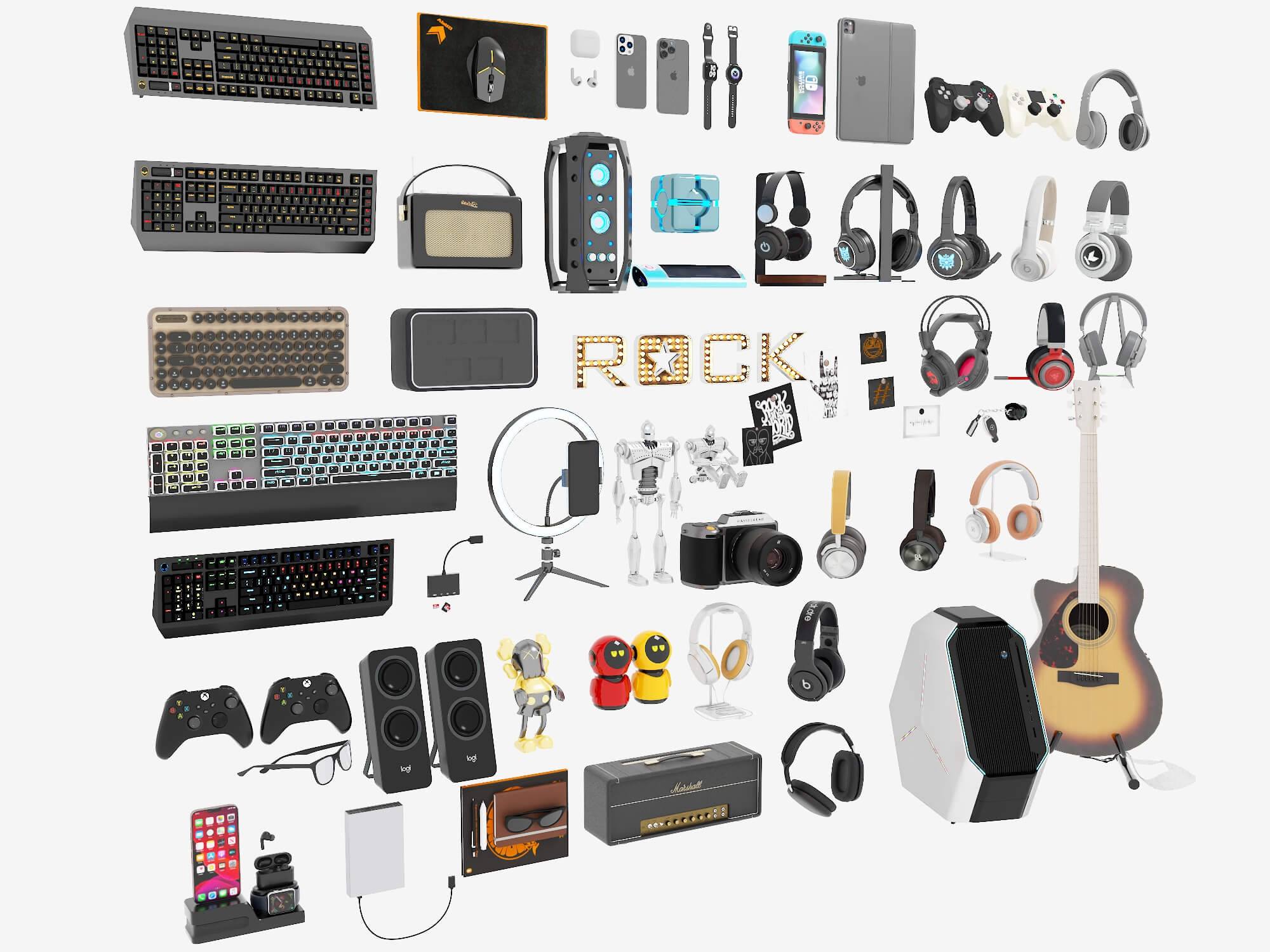 Tech Gadgets and Gaming Peripherals Collection 3D Model