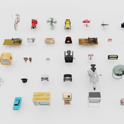 Vintage Retro Props Collection Bicycles Sewing Machines and