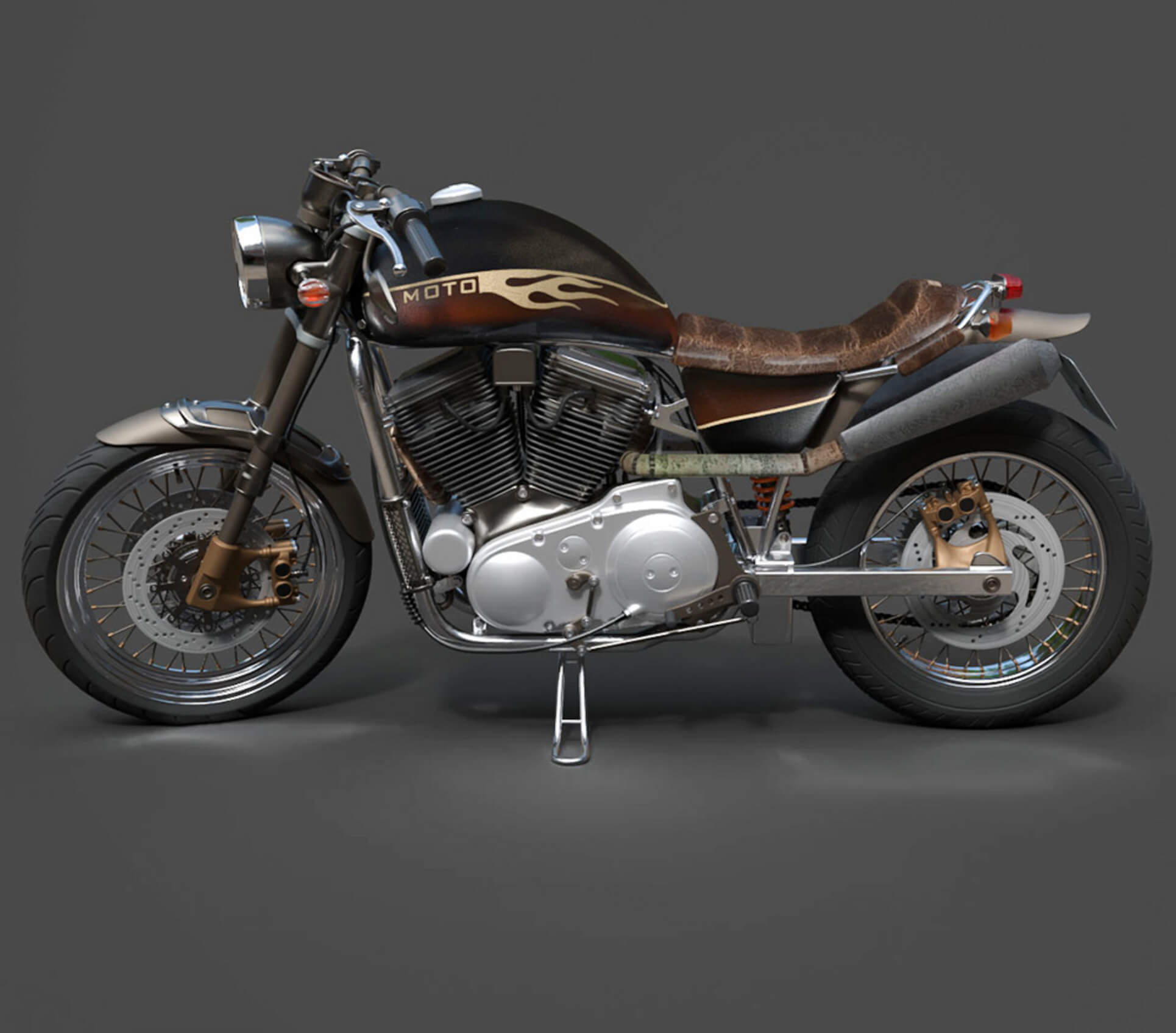 Motorcycles - Custom Cruiser Motorcycle - High-Poly 3D Model 3D Model