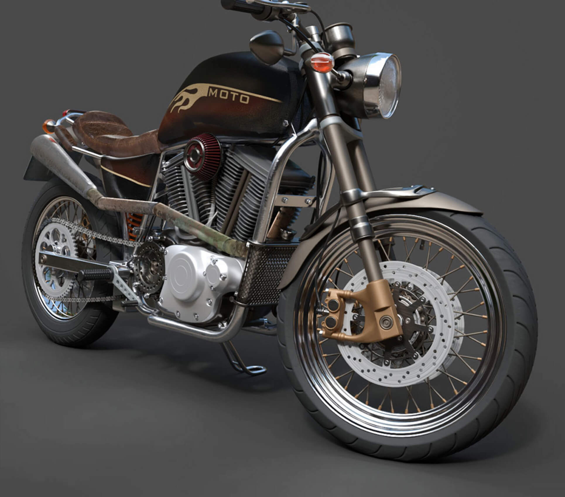 Motorcycles - Custom Cruiser Motorcycle - High-Poly 3D Model 3D Model
