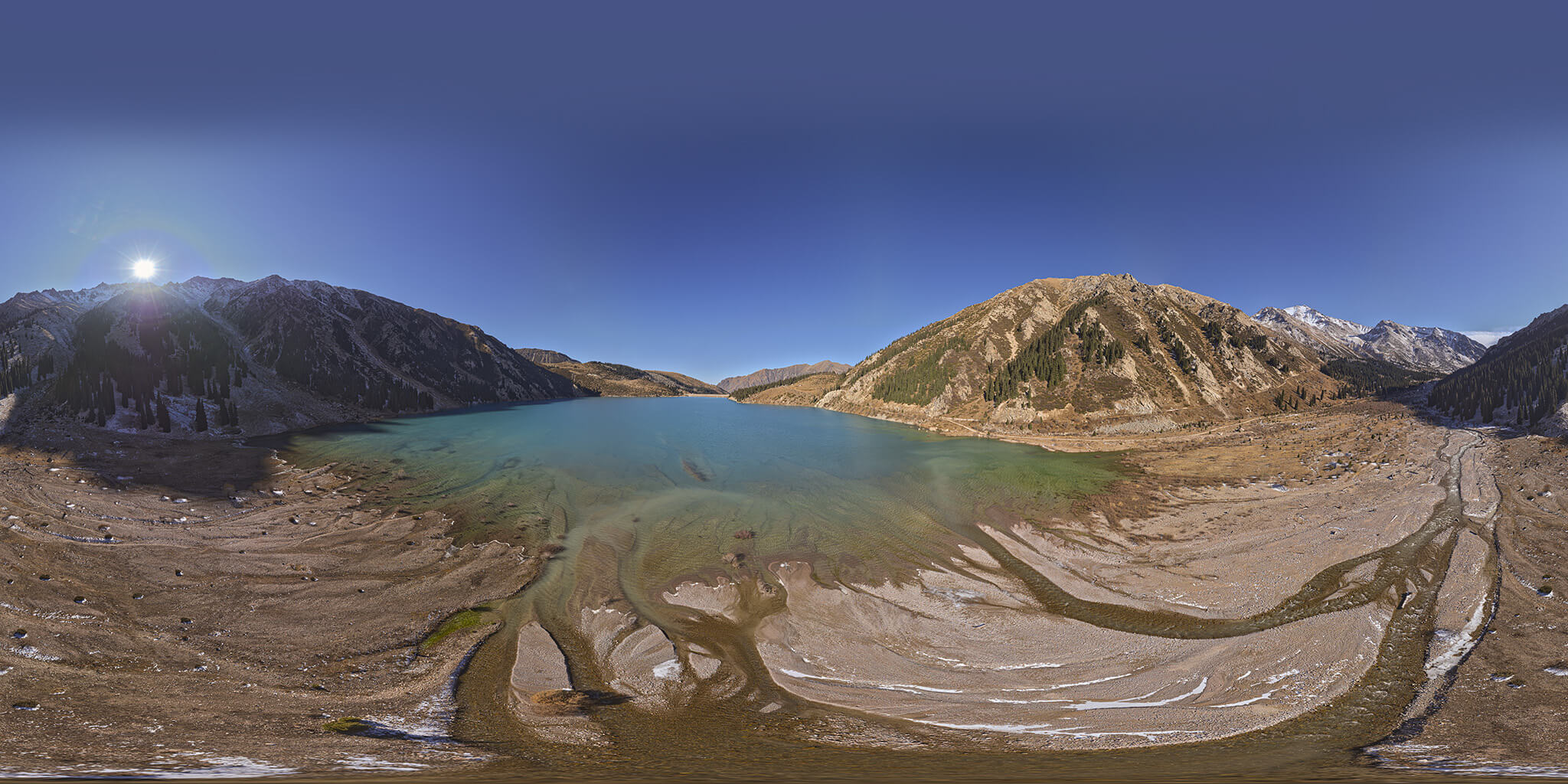 Big Almaty Lake and River Aerial Survey HDRI HDR Image