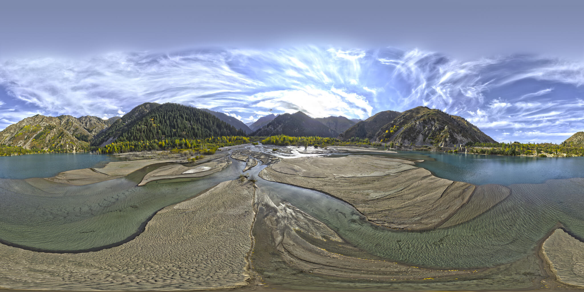 Shore Of a Mountain Lake Aerial Survey HDRI HDR Image