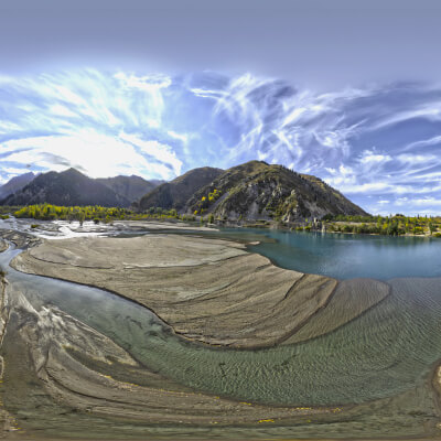 Shore Of a Mountain Lake Aerial Survey HDRI