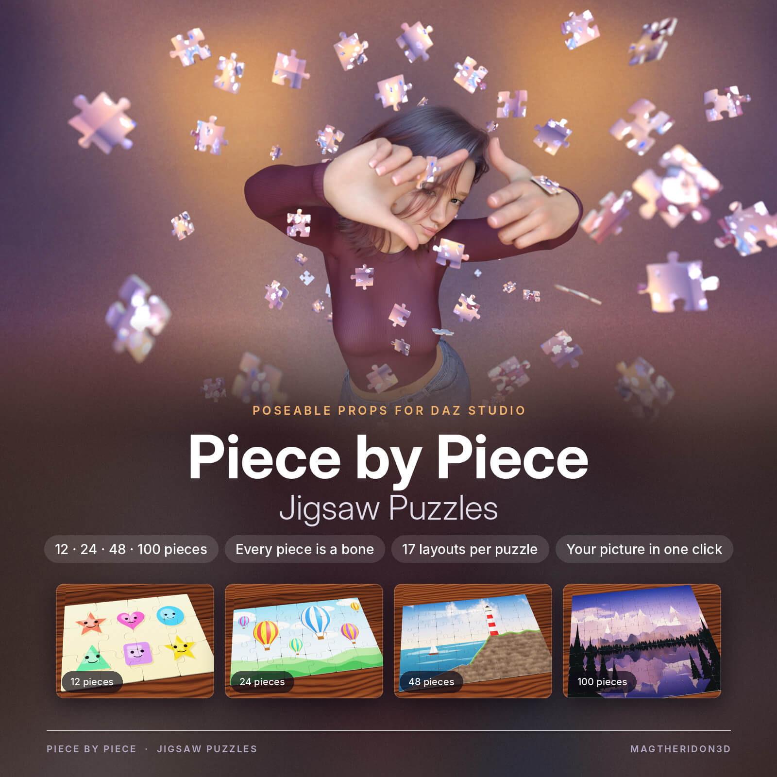 Piece by Piece Jigsaw Puzzles for DAZ3D 3D Model