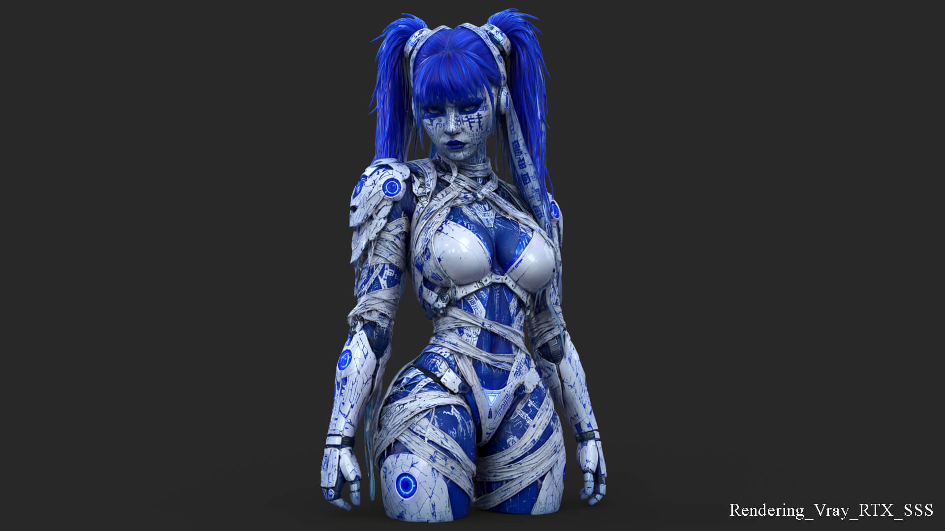Cybernetic Blu Woman High-Detail 3d Model 3D Model