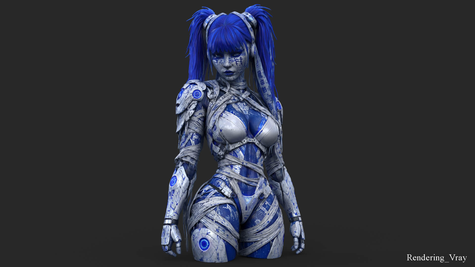 Cybernetic Blu Woman High-Detail 3d Model 3D Model
