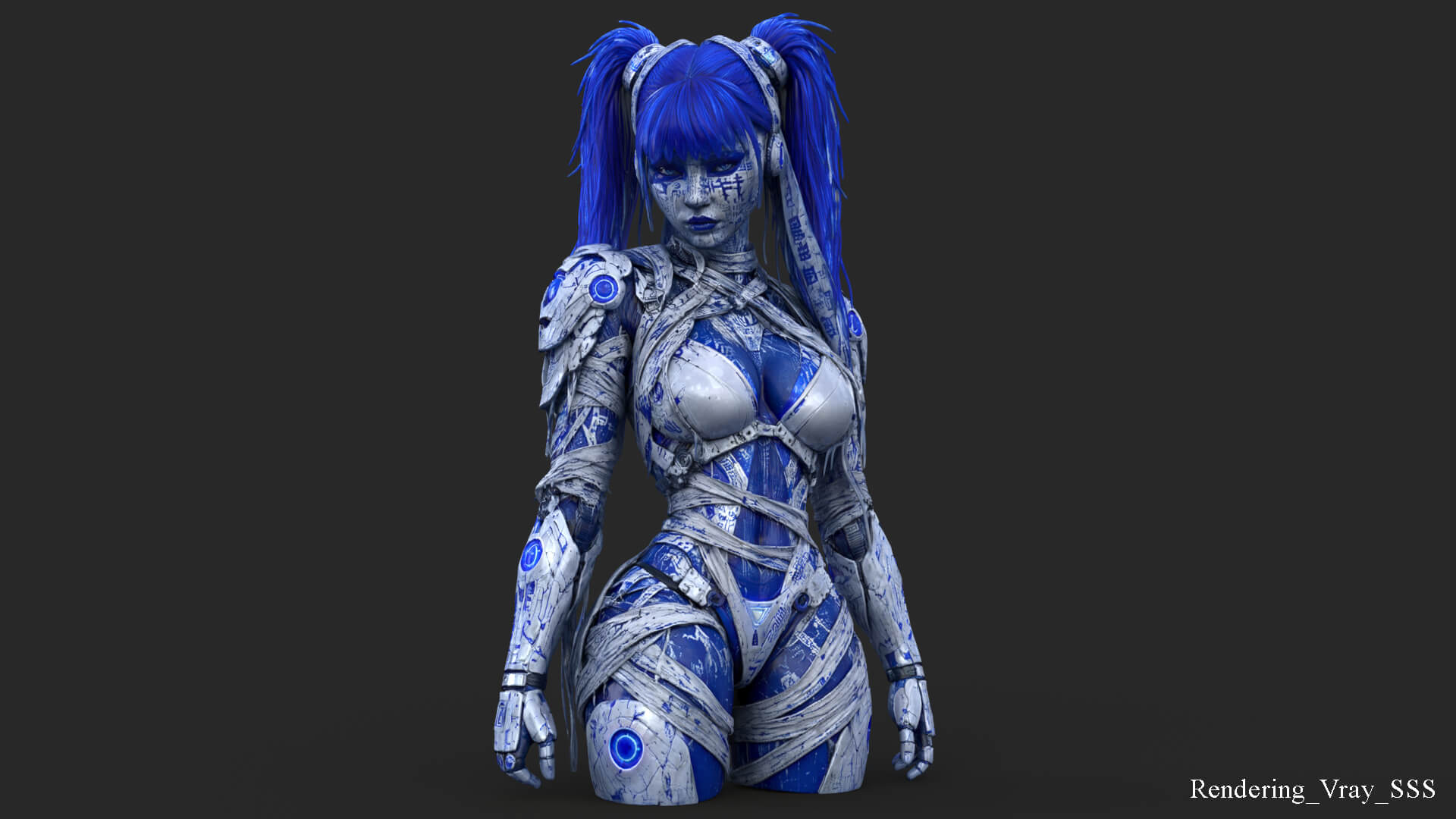 Cybernetic Blu Woman High-Detail 3d Model 3D Model