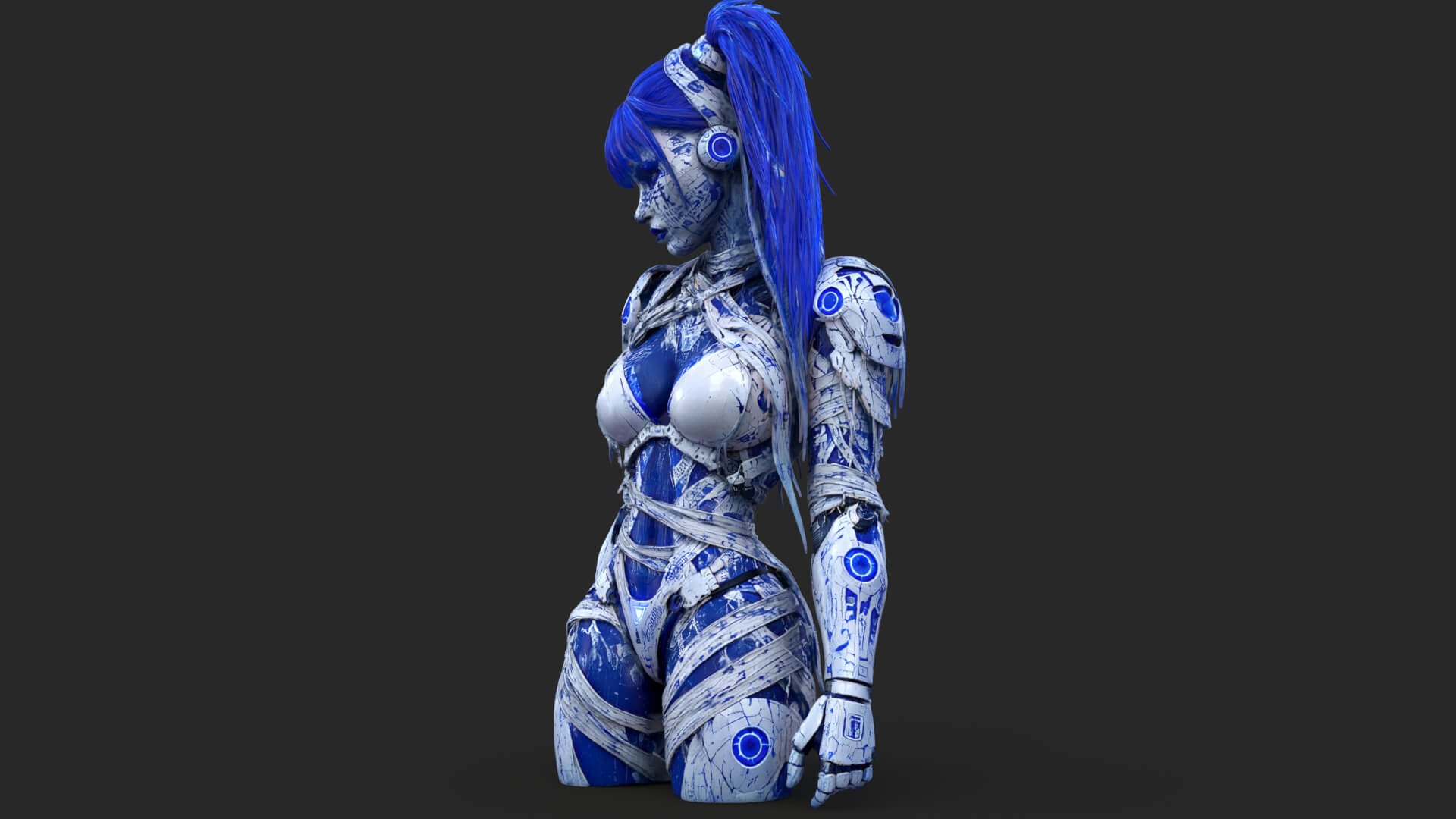 Cybernetic Blu Woman High-Detail 3d Model 3D Model