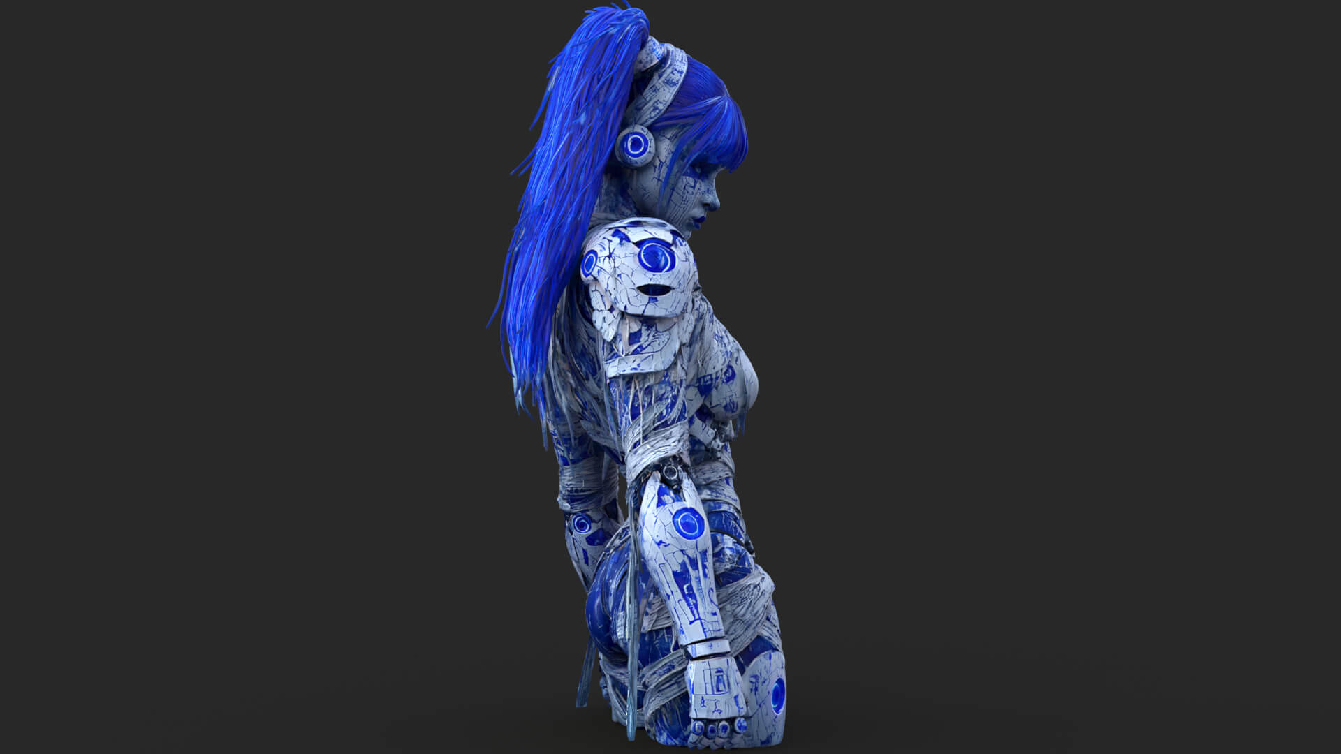 Cybernetic Blu Woman High-Detail 3d Model 3D Model