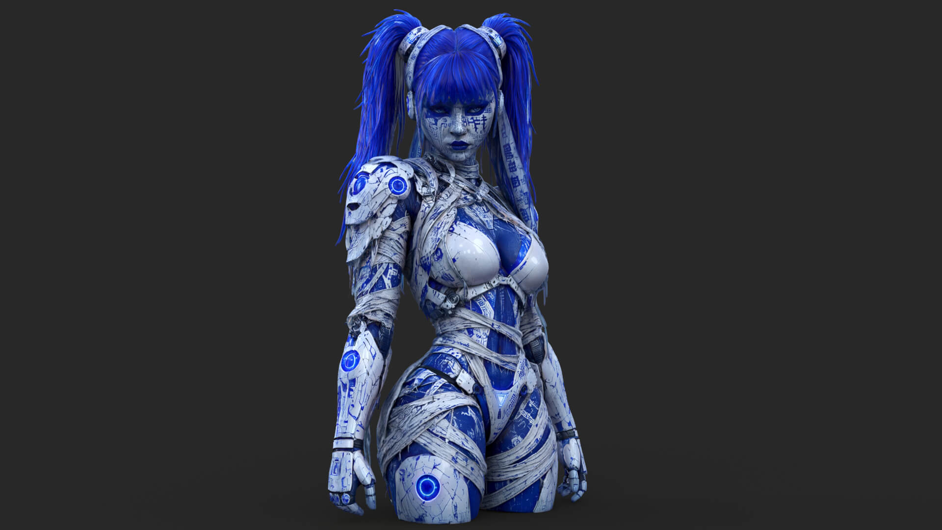 Cybernetic Blu Woman High-Detail 3d Model 3D Model