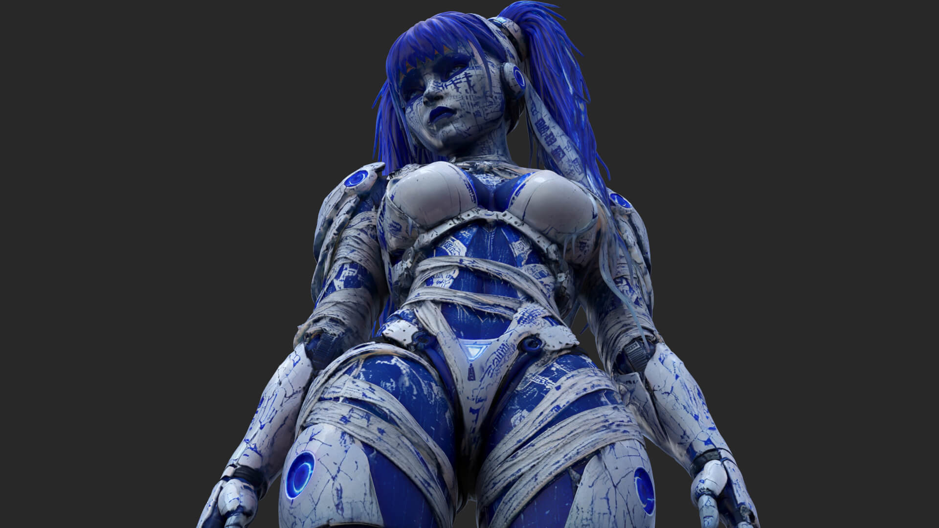 Cybernetic Blu Woman High-Detail 3d Model 3D Model