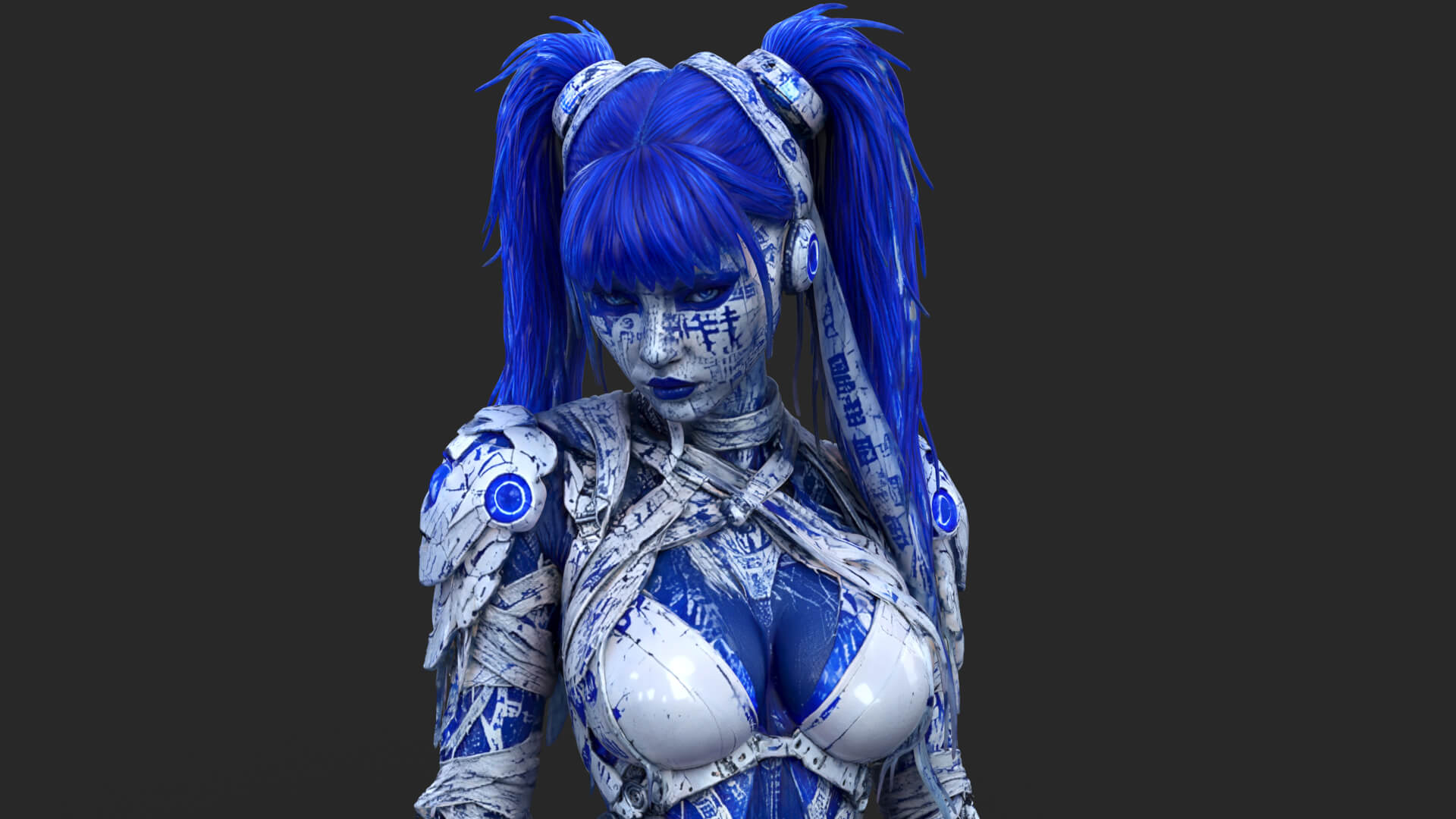 Cybernetic Blu Woman High-Detail 3d Model 3D Model